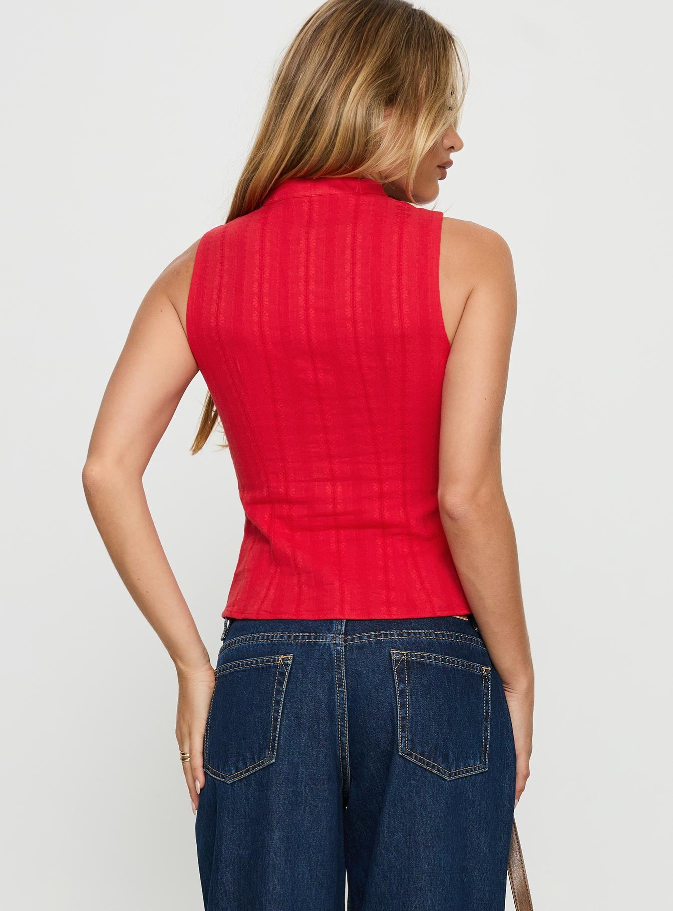 Tempting Tie Detail Top Red - Image 4