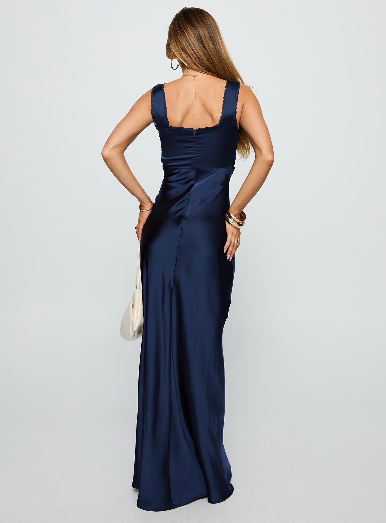 Dasha Satin Maxi Dress Navy - Image 4