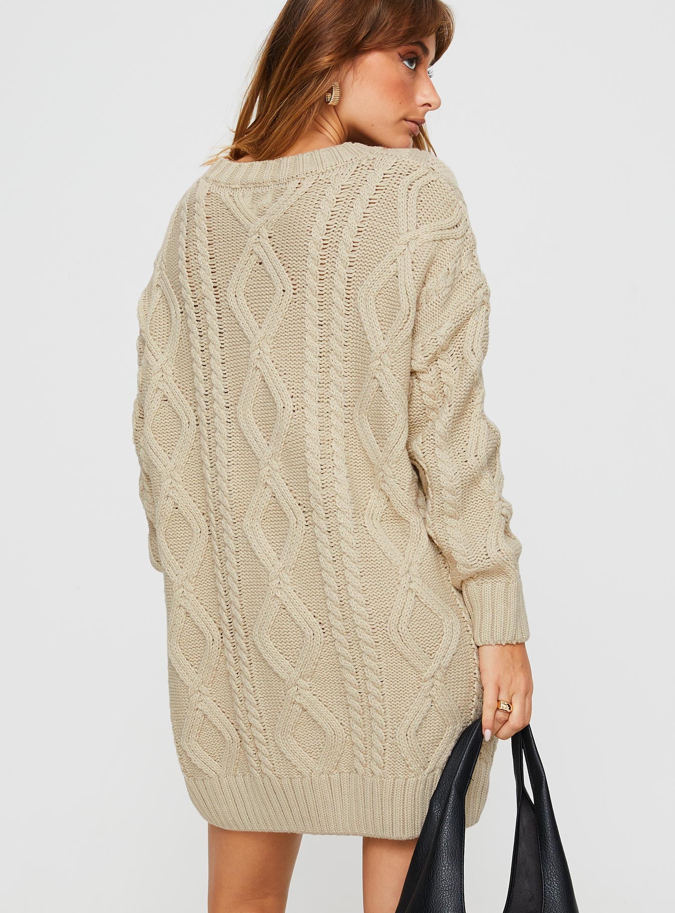 Anaya Sweater Mini Dress Beige - Image 5