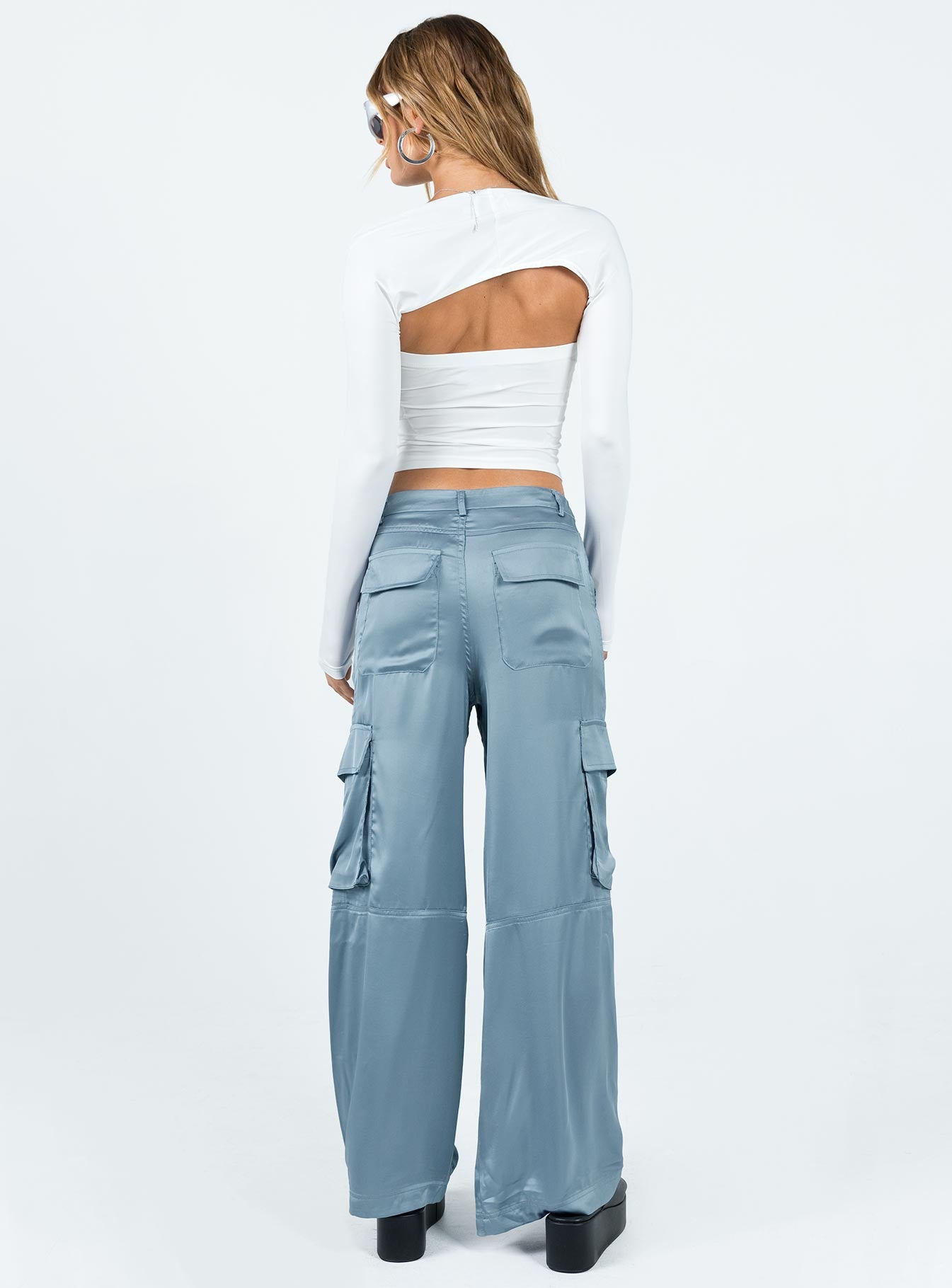 Zora Satin Cargo Pant Blue - Image 4