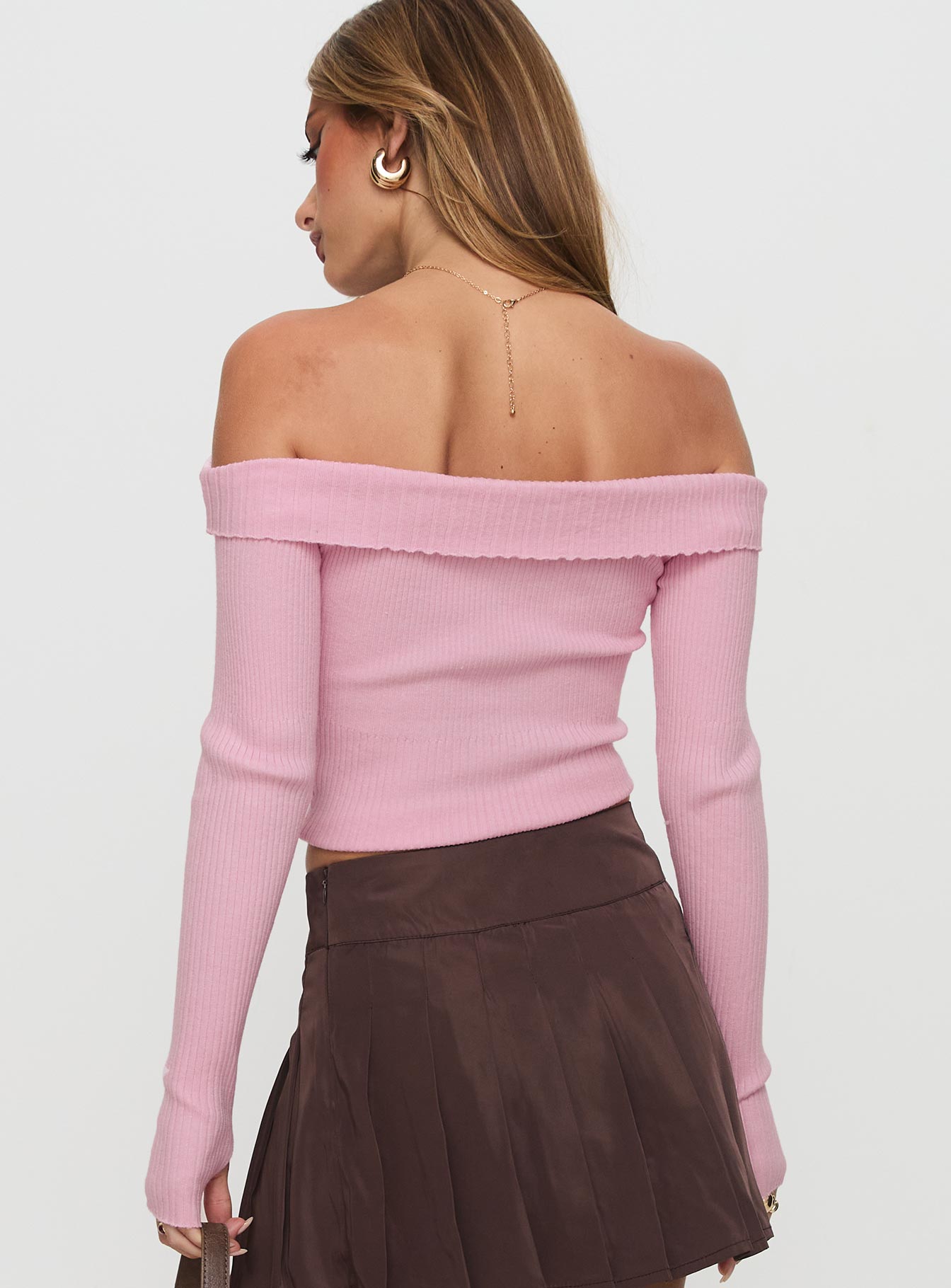 Nighttime Off Shoulder Knit Top Pink - Image 4