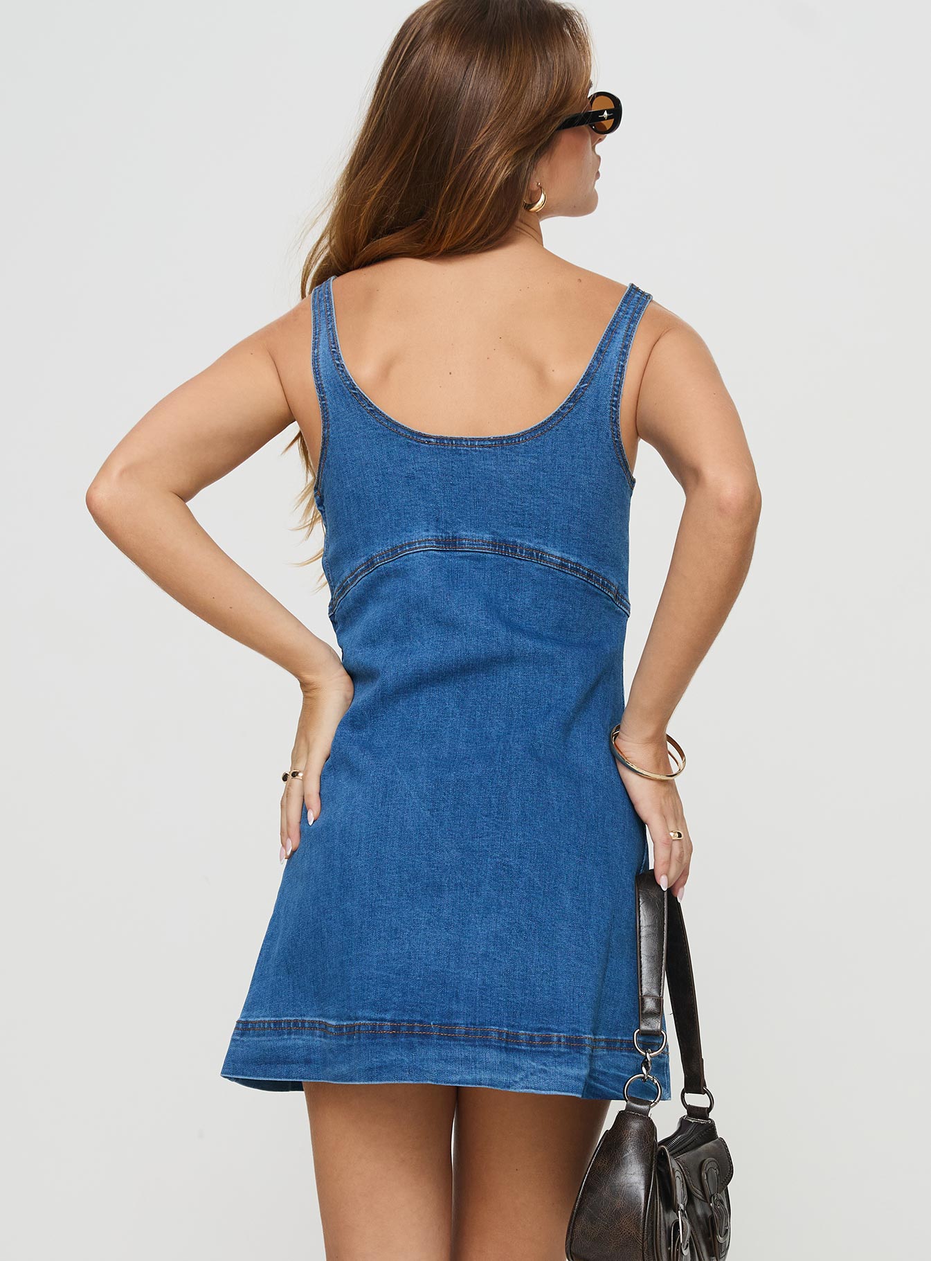 Rautha Denim Mini Dress Mid Wash Tall - Image 5