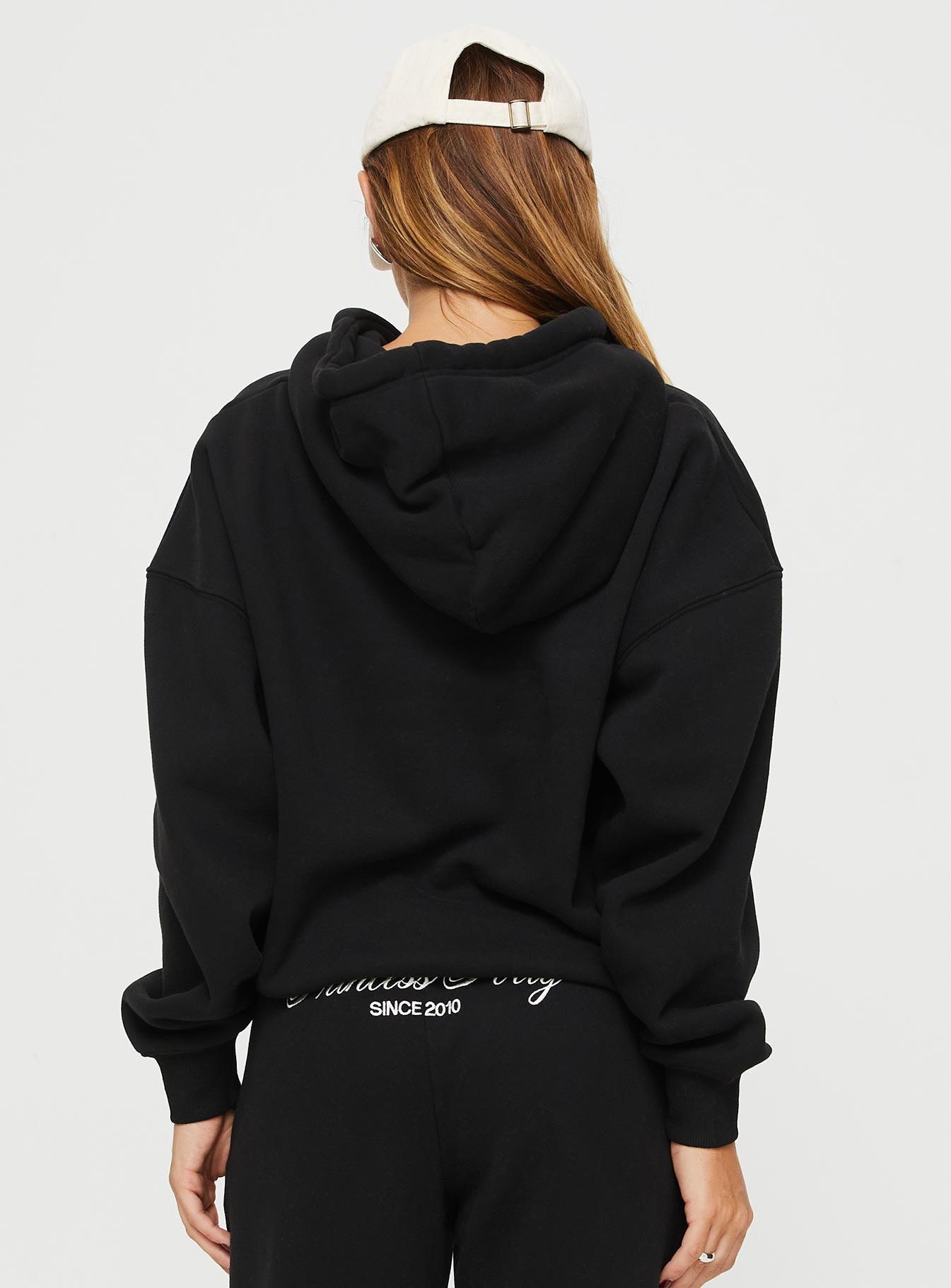 Princess Polly Hooded Sweatshirt Script Black / Ivory - Image 5