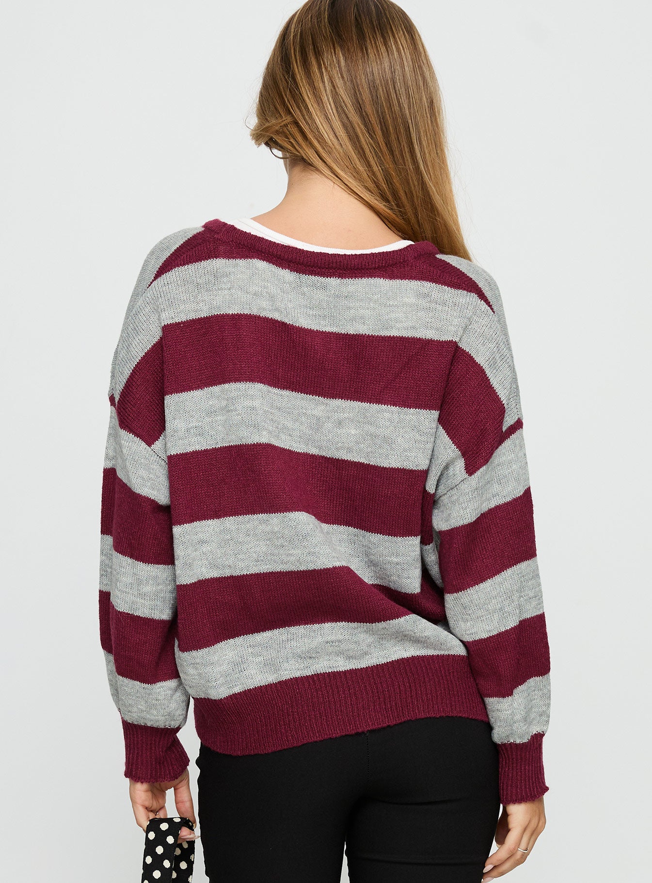 Devvon V Neck Knit Cardigan Red Stripe - Image 4