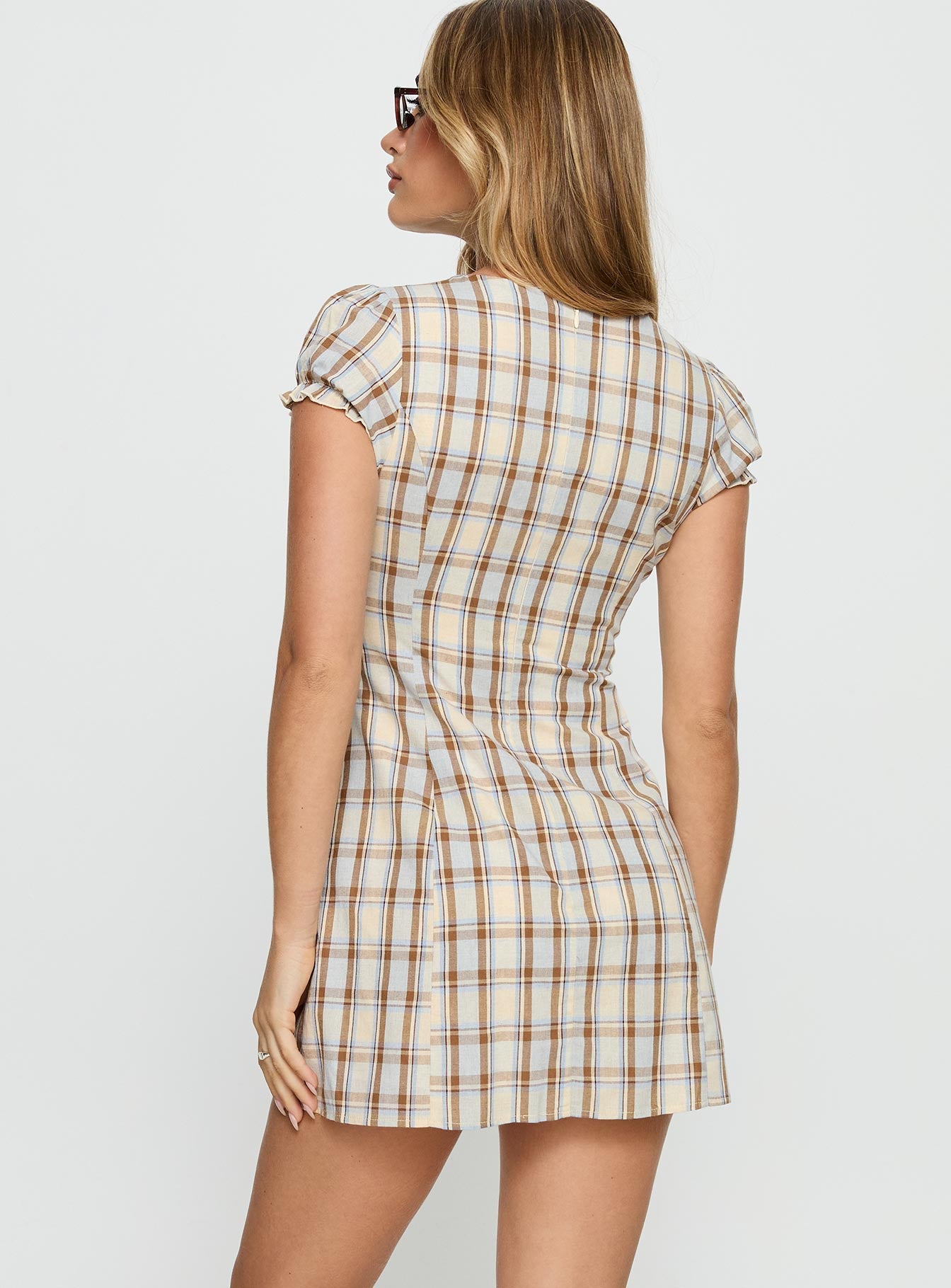 Mystee Plunge Neck Playsuit Blue Check - Image 5