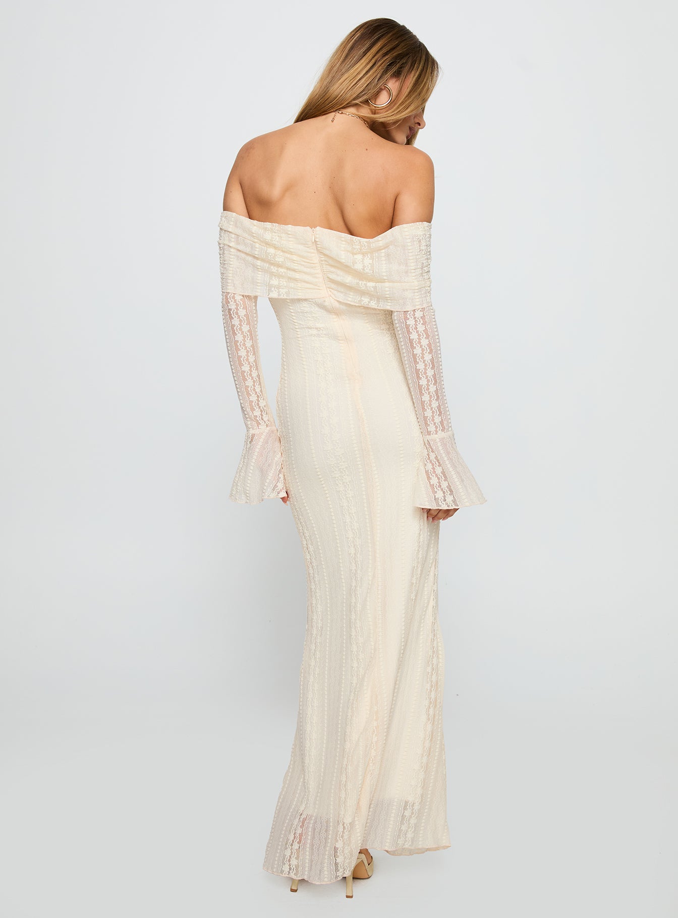 Perdita Long Sleeve Lace Maxi Dress Cream - Image 5