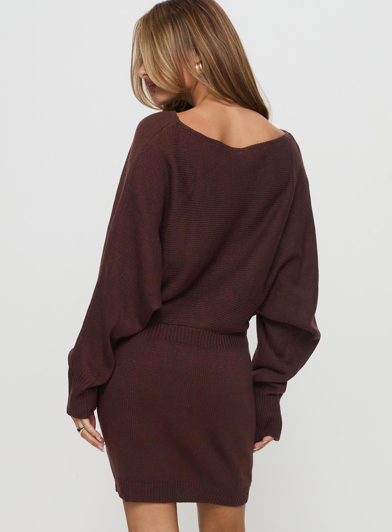 Bellamie Long Sleeve Mini Dress Chocolate - Image 5