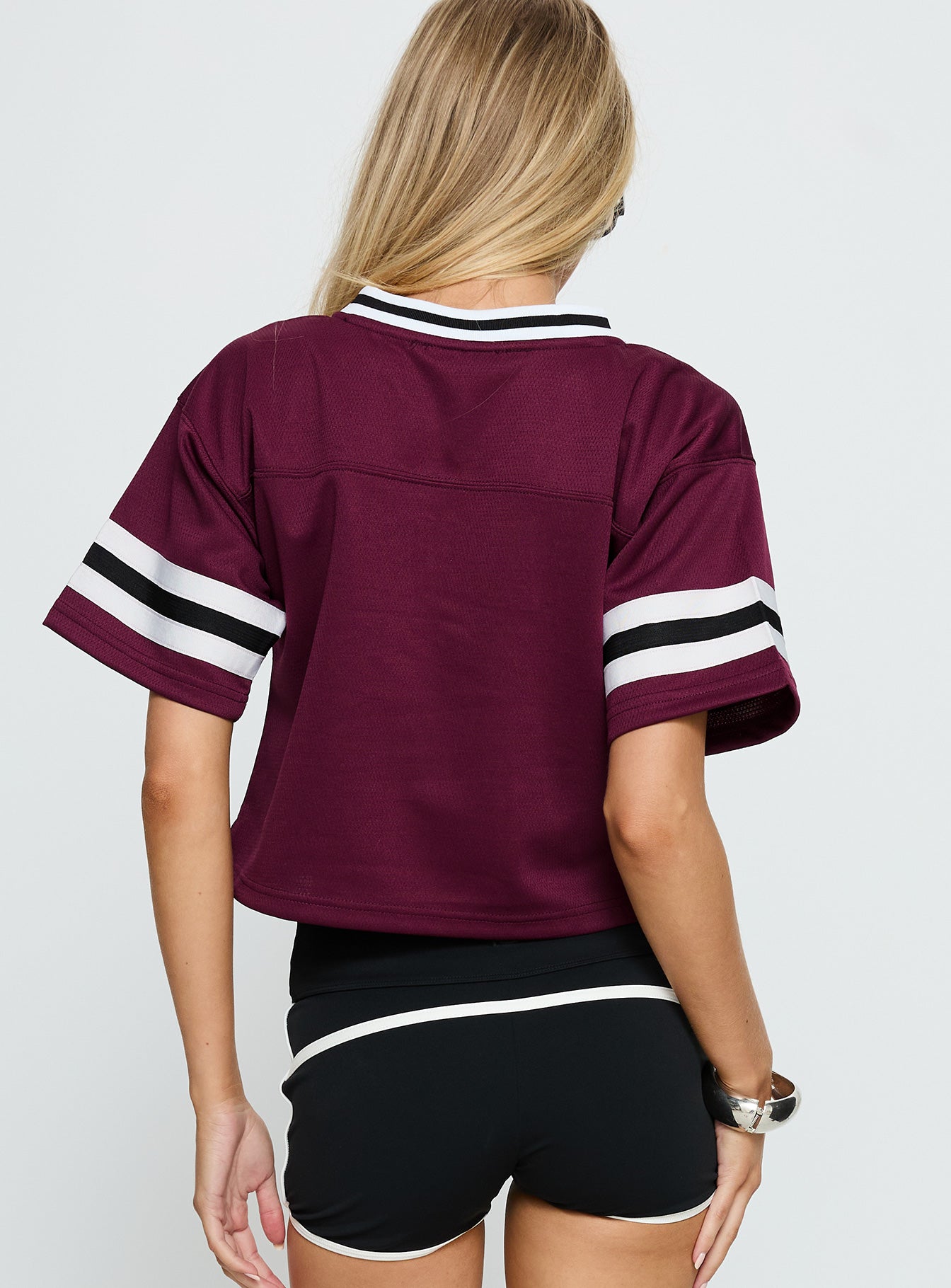 Harvard Cropped Football Jersey Tee Red - Image 5