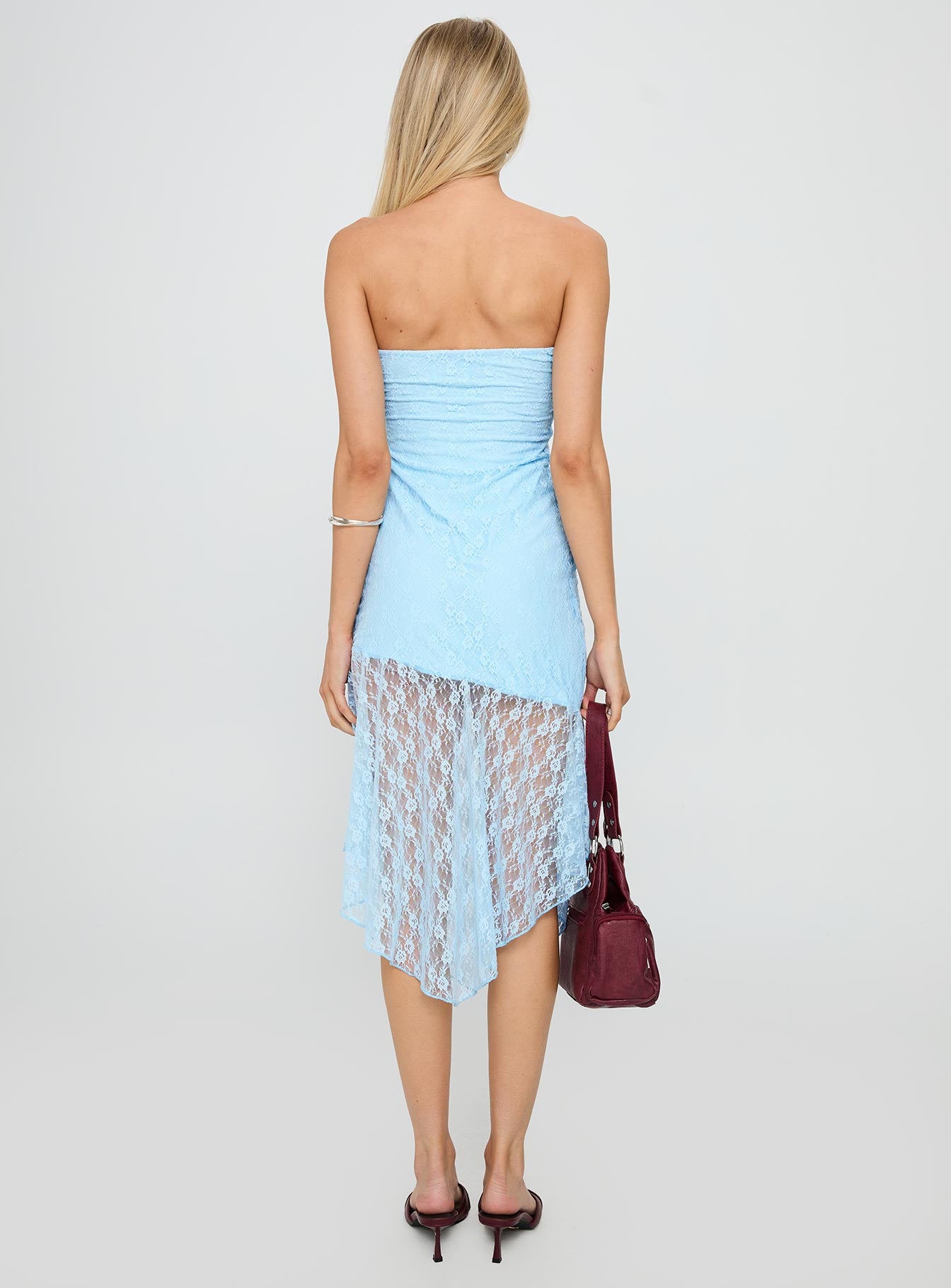 Nonchalant Strapless Lace Midi Dress Blue - Image 5
