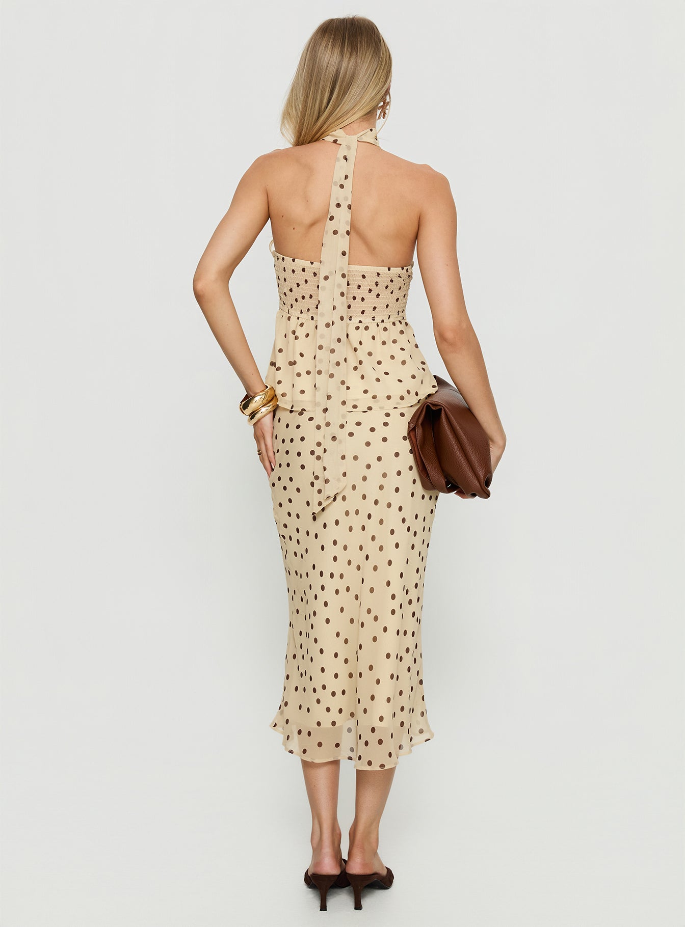 Sydni Midi Bias Cut Skirt Yellow / Chocolate Polka - Image 5
