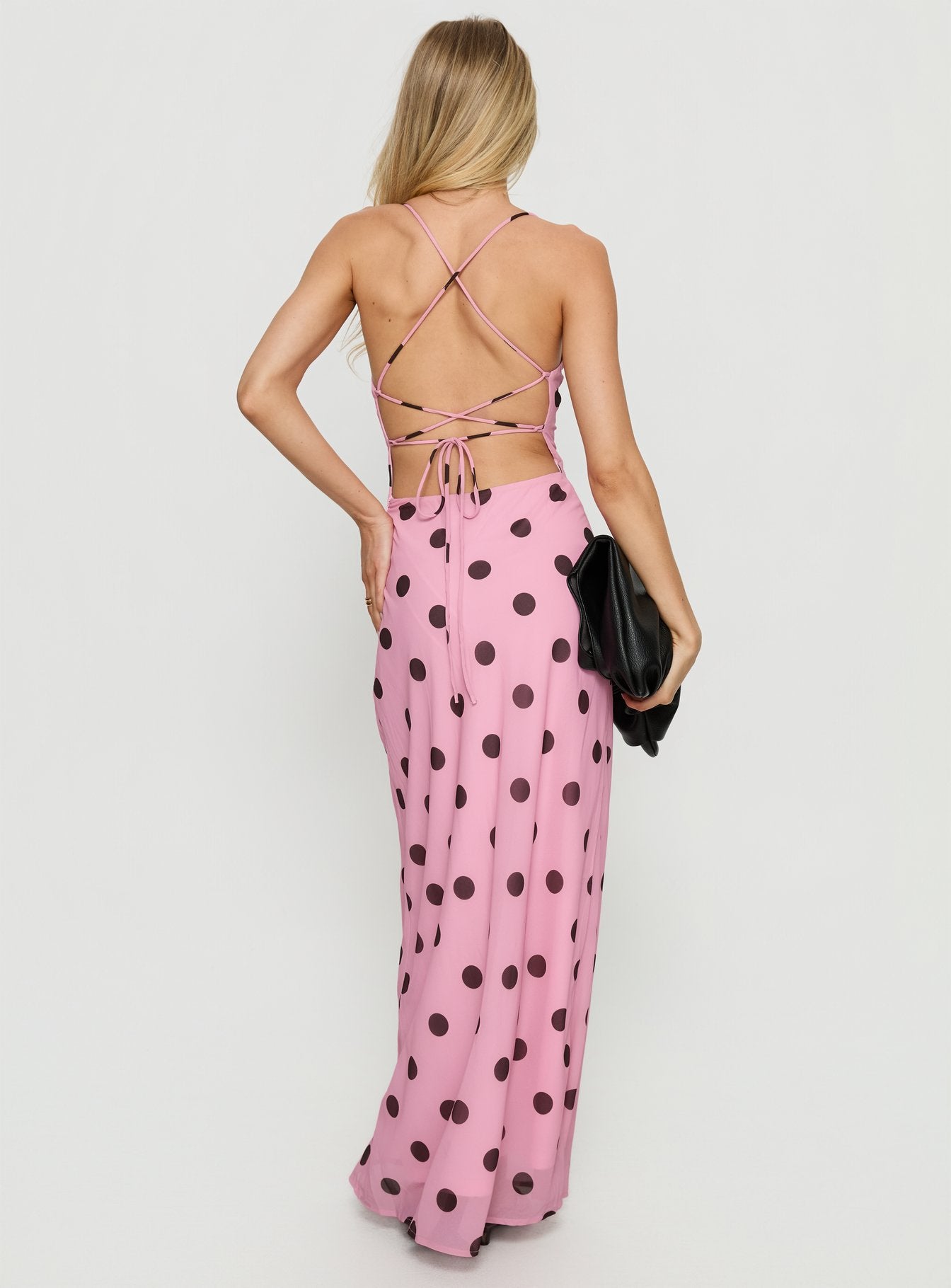 Celena Maxi Dress Pink / Brown Polka - Image 5