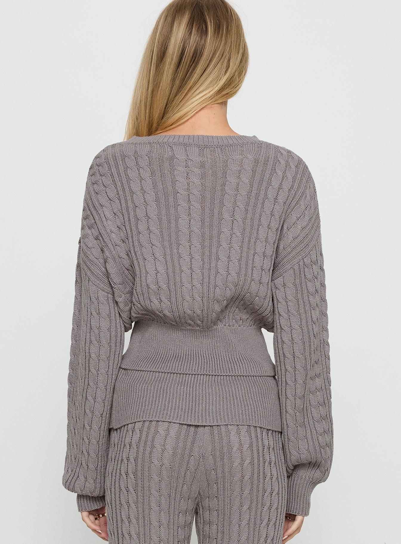 Baleigh Cable Knit Cardigan Grey - Image 5