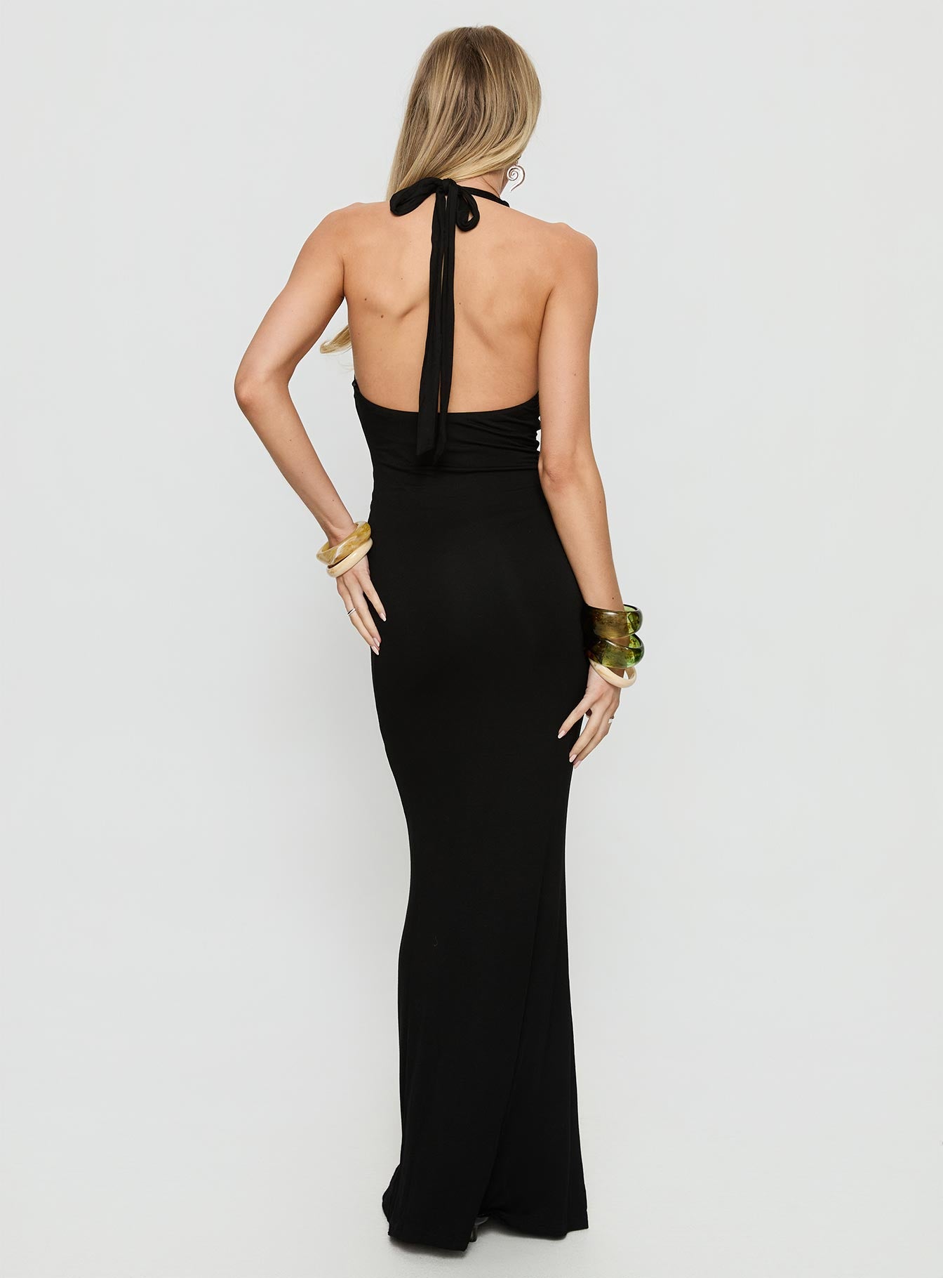 Emabella Plunge Halter Maxi Dress Black - Image 5