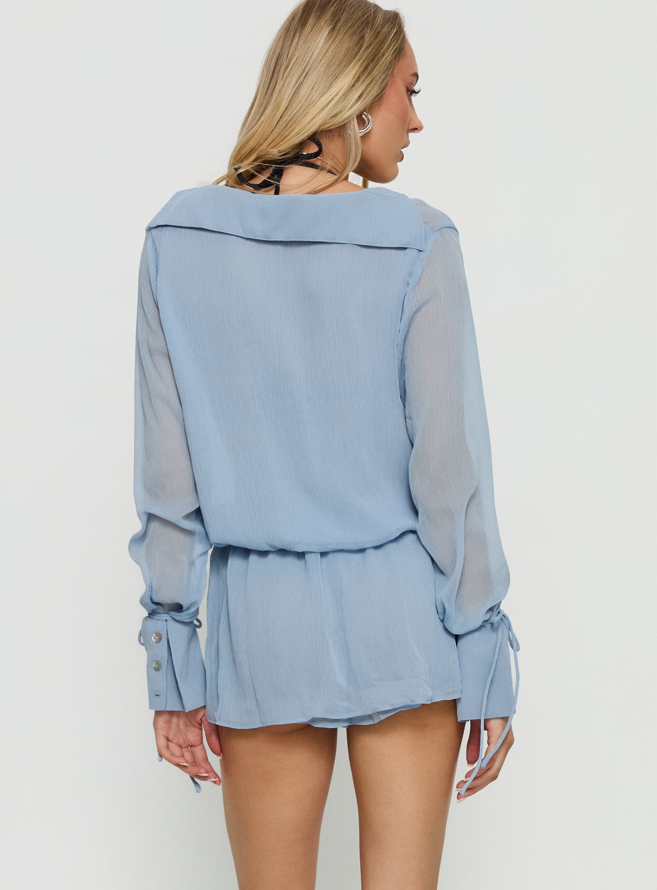 Opalina Belted Chiffon Playsuit Light Blue - Image 5