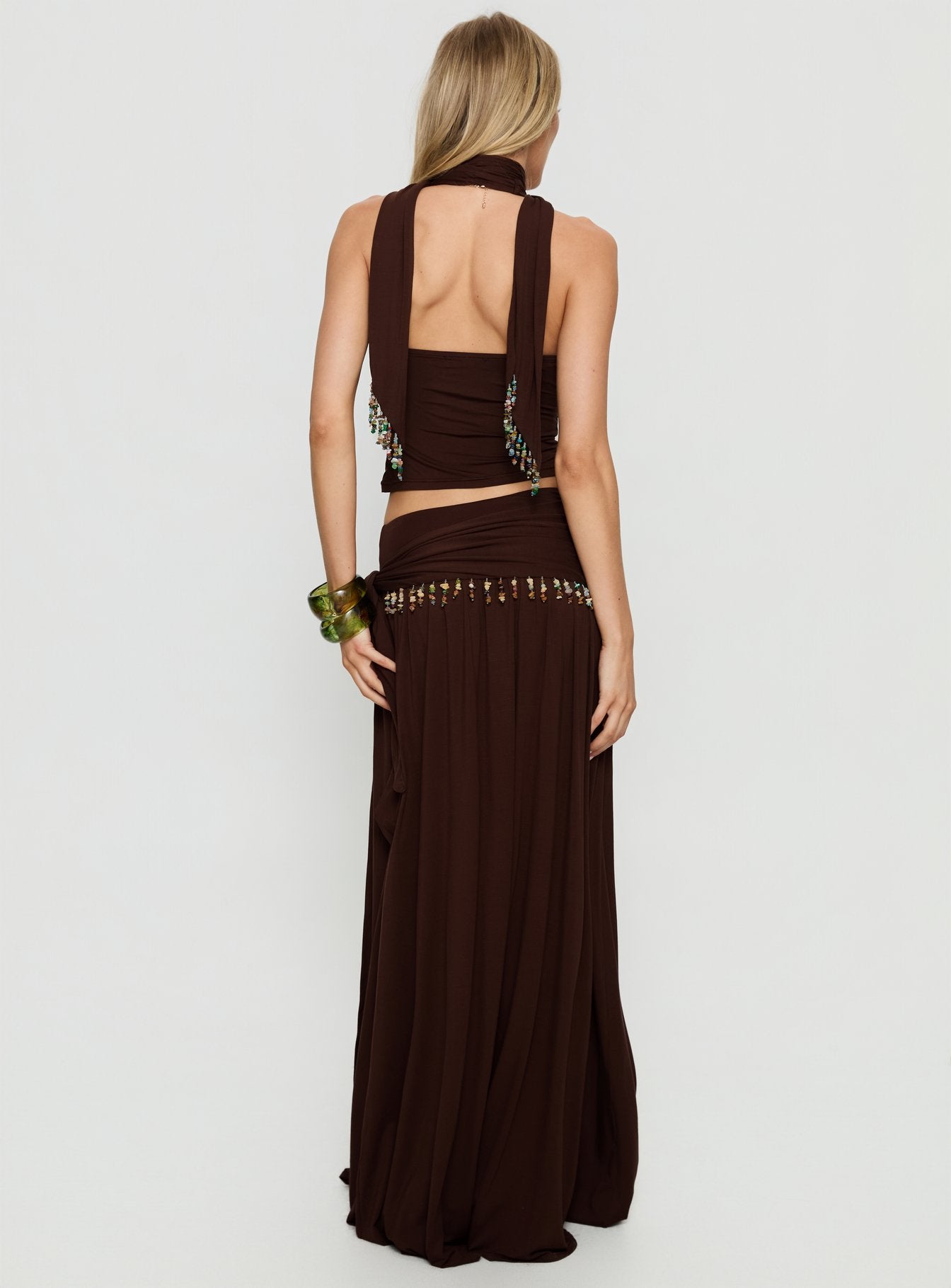 Spirita Beaded Sarong Maxi Skirt Brown - Image 5
