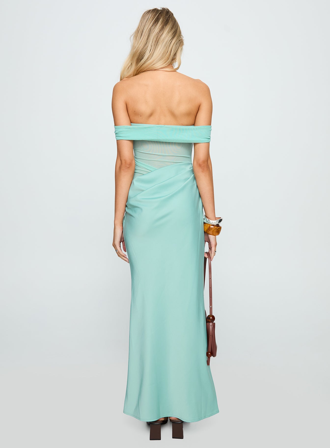 Only Exception Off The Shoulder Maxi Dress Aqua - Image 4