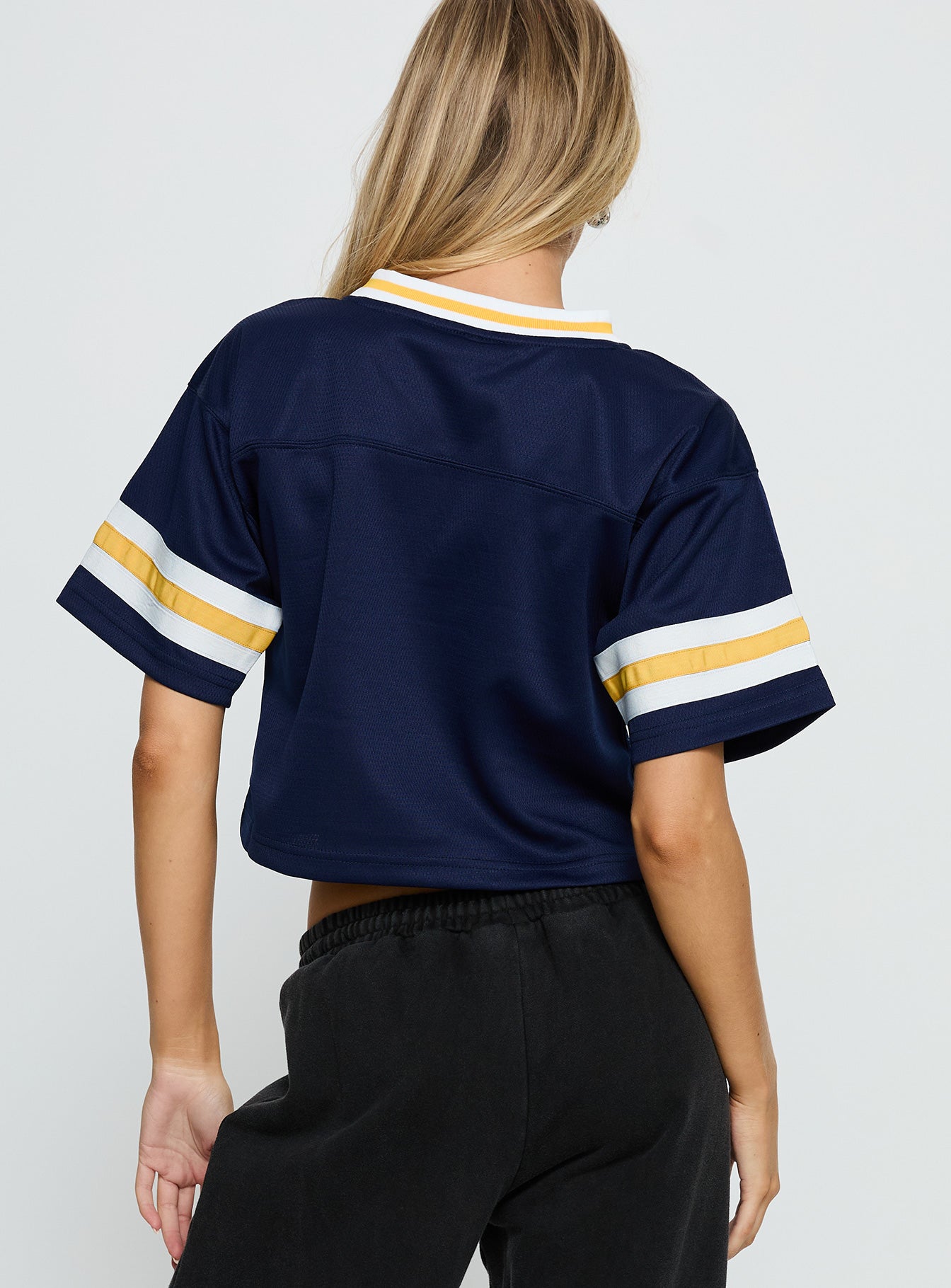 UC Berkeley Cropped Football Jersey Tee Blue - Image 5