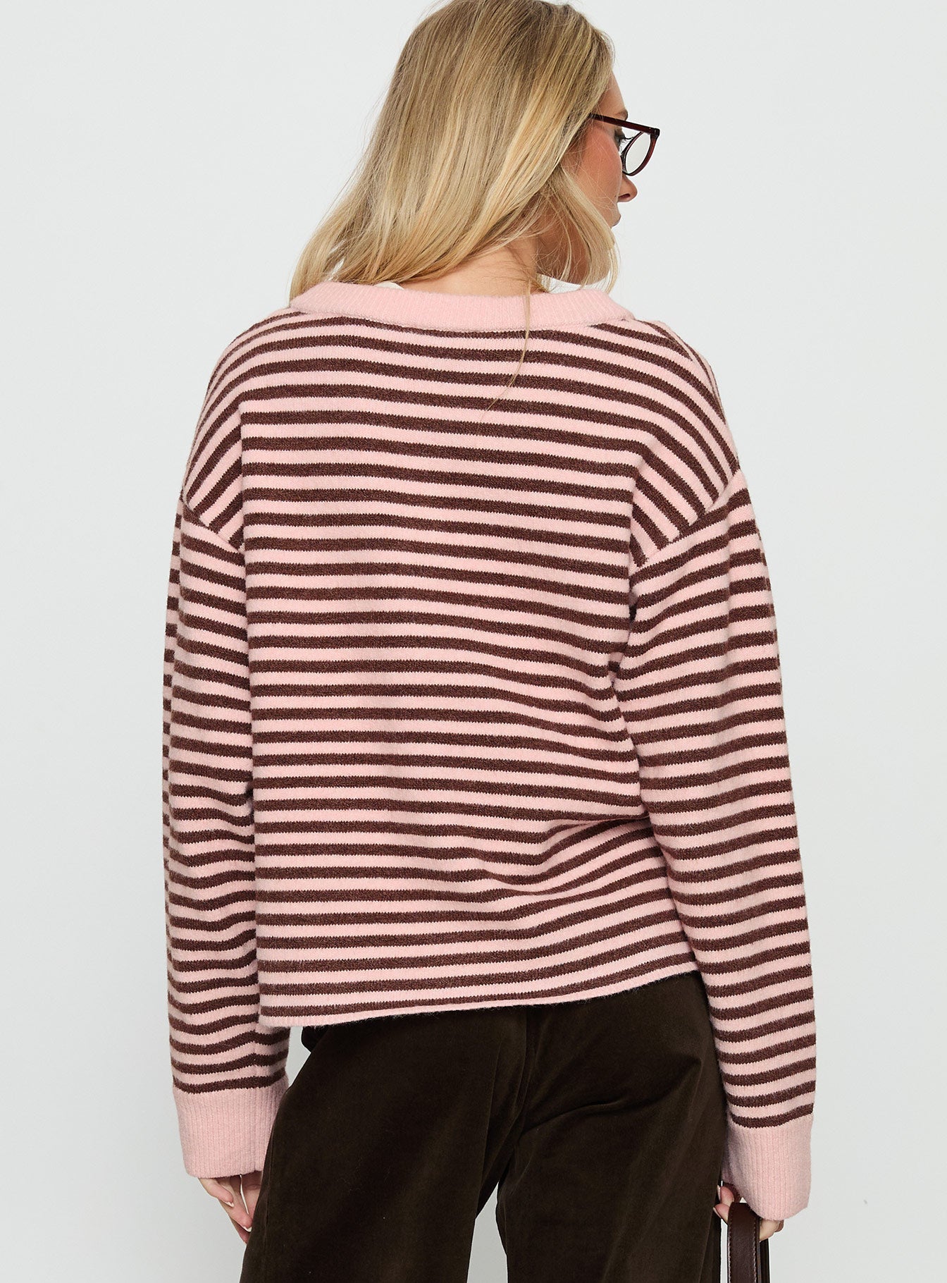 Darnelle Button Up Knit Cardigan Pink Stripe - Image 5