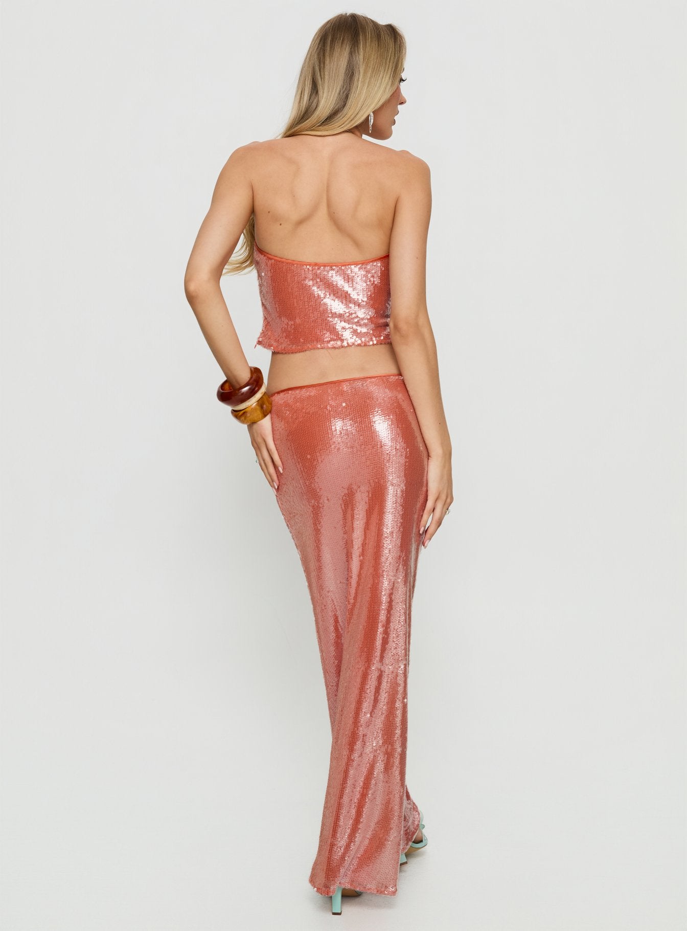 Emalia Sheer Sequin Maxi Skirt Orange - Image 5