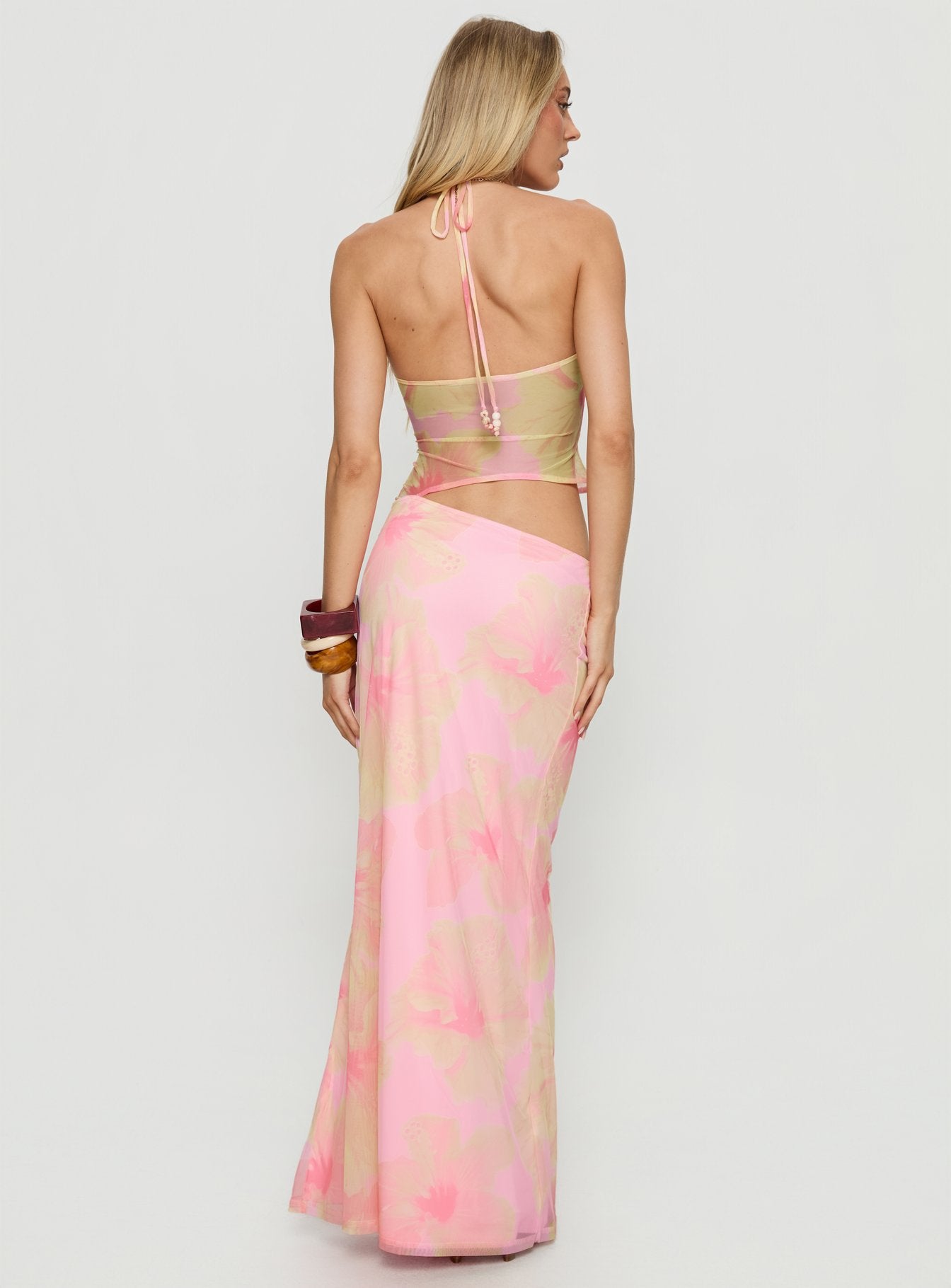 Dyanna Halter Mesh Maxi Dress Pink Floral - Image 5