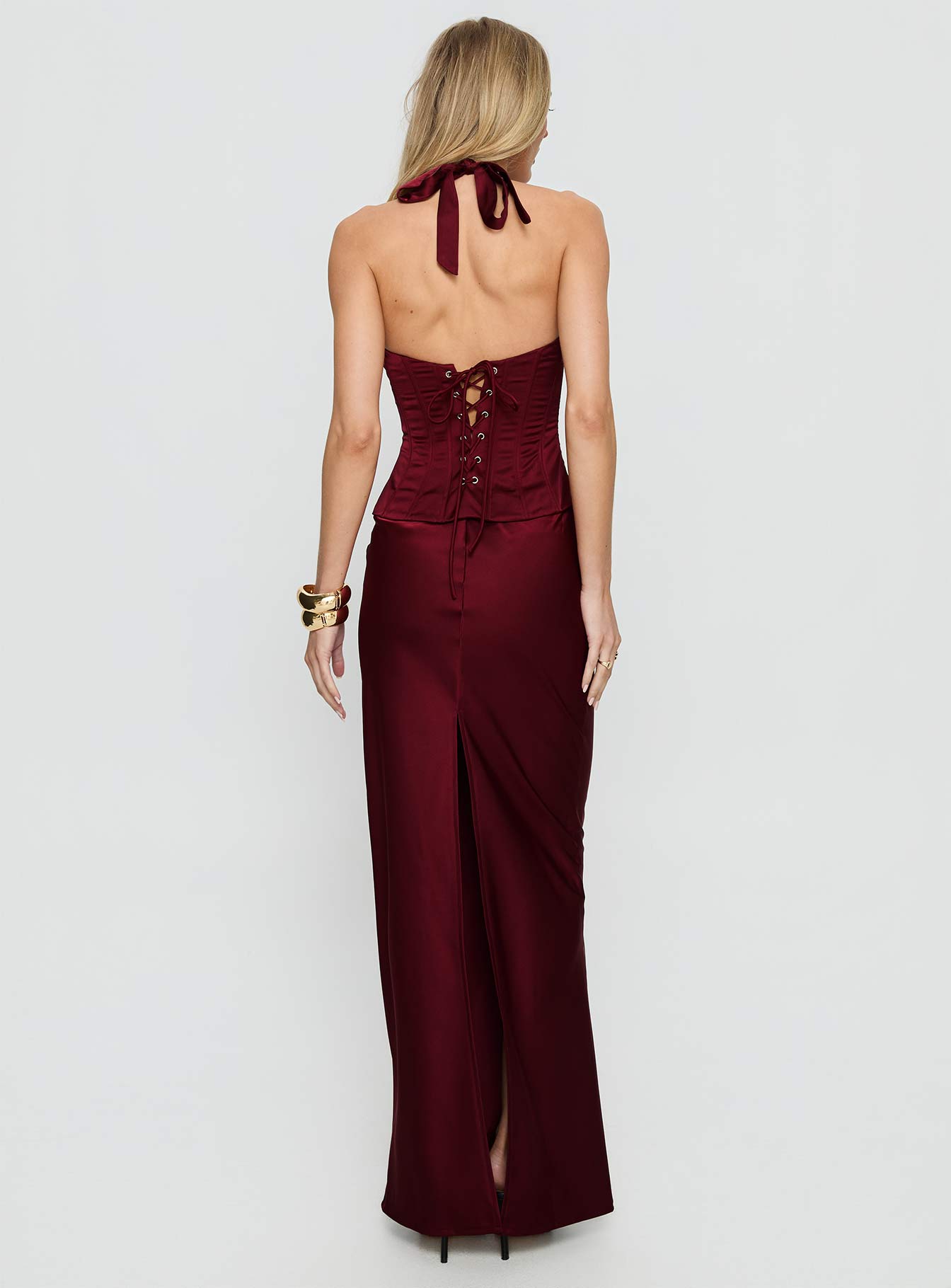 In A Trance Halter Corset Maxi Dress Red - Image 5