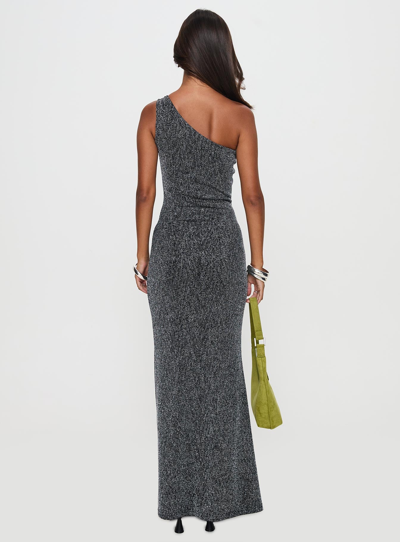 Beckon One Shoulder Maxi Dress Black Glitter - Image 5