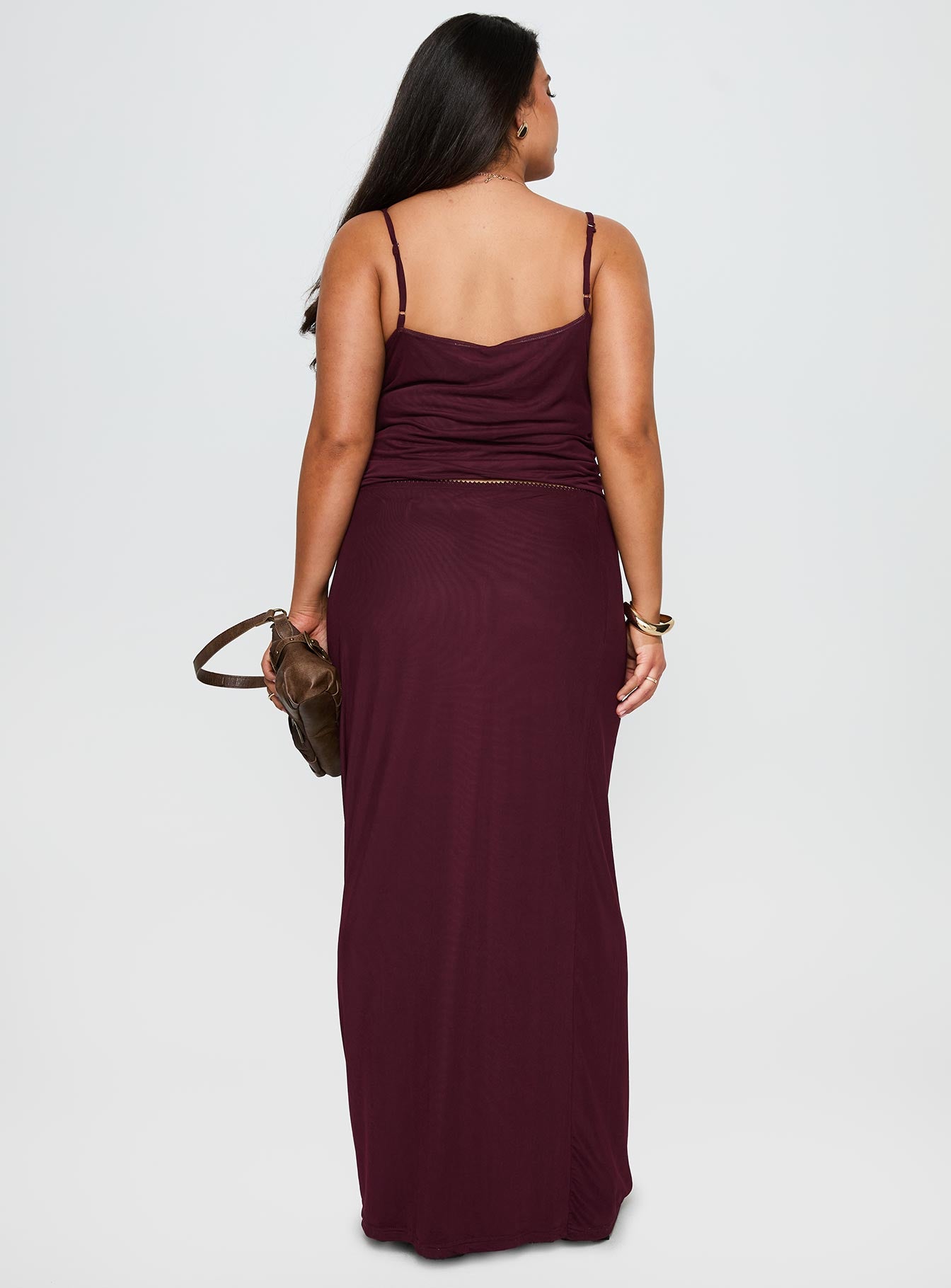 Reiko Lace Trim Tie Front Maxi Set Burgundy Curve - Image 5