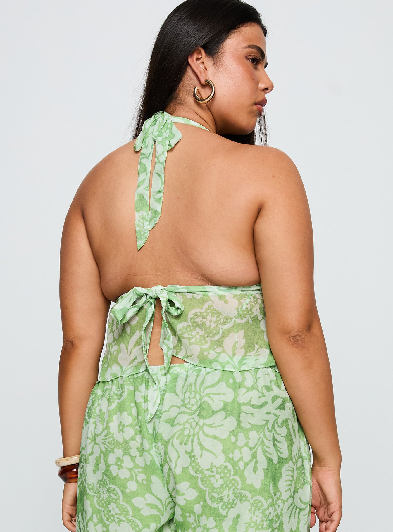 Finesse Halter Top Green Floral Curve - Image 5