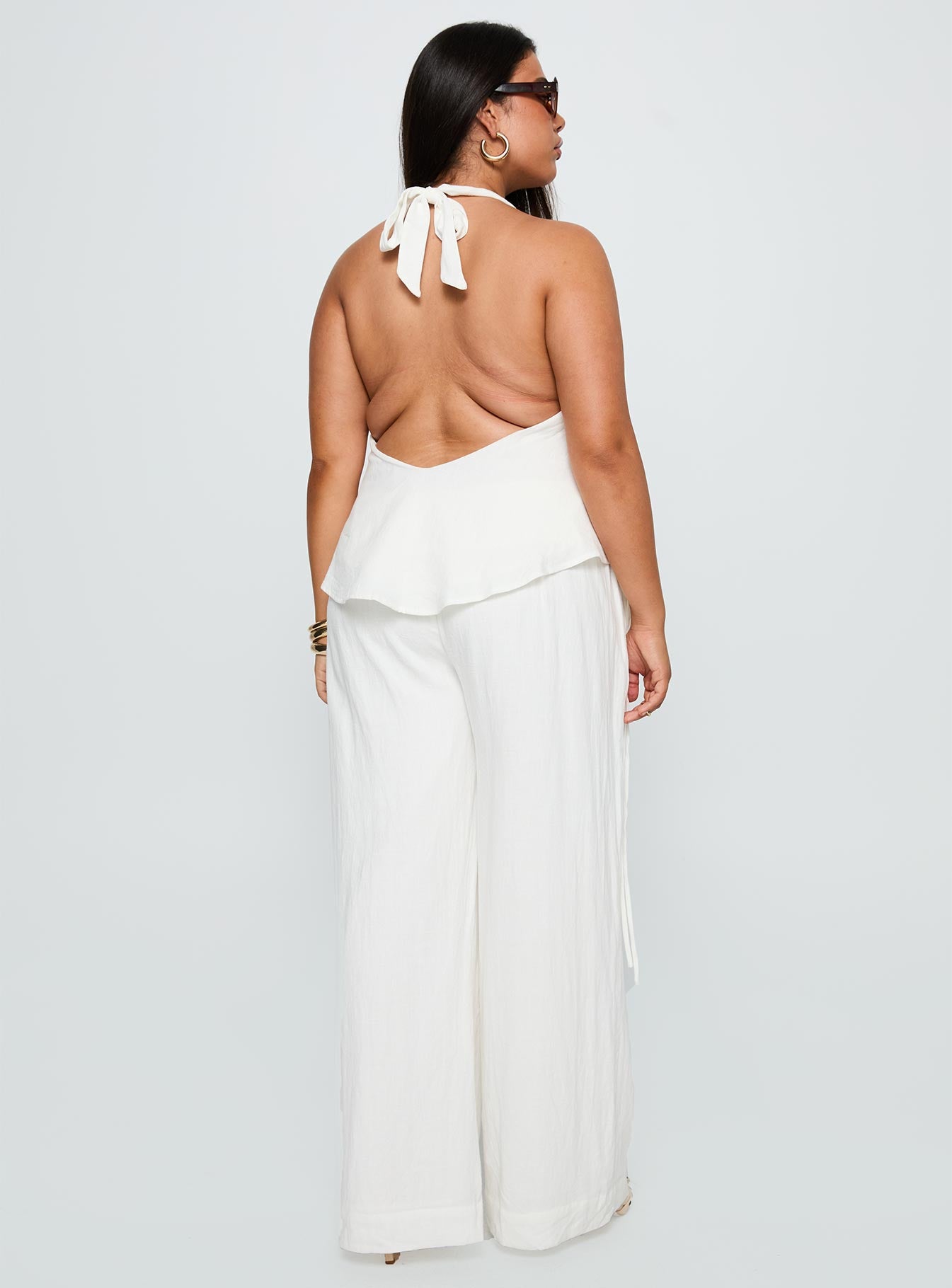 Silver Moon Linen Blend Tie Pants White Curve - Image 5