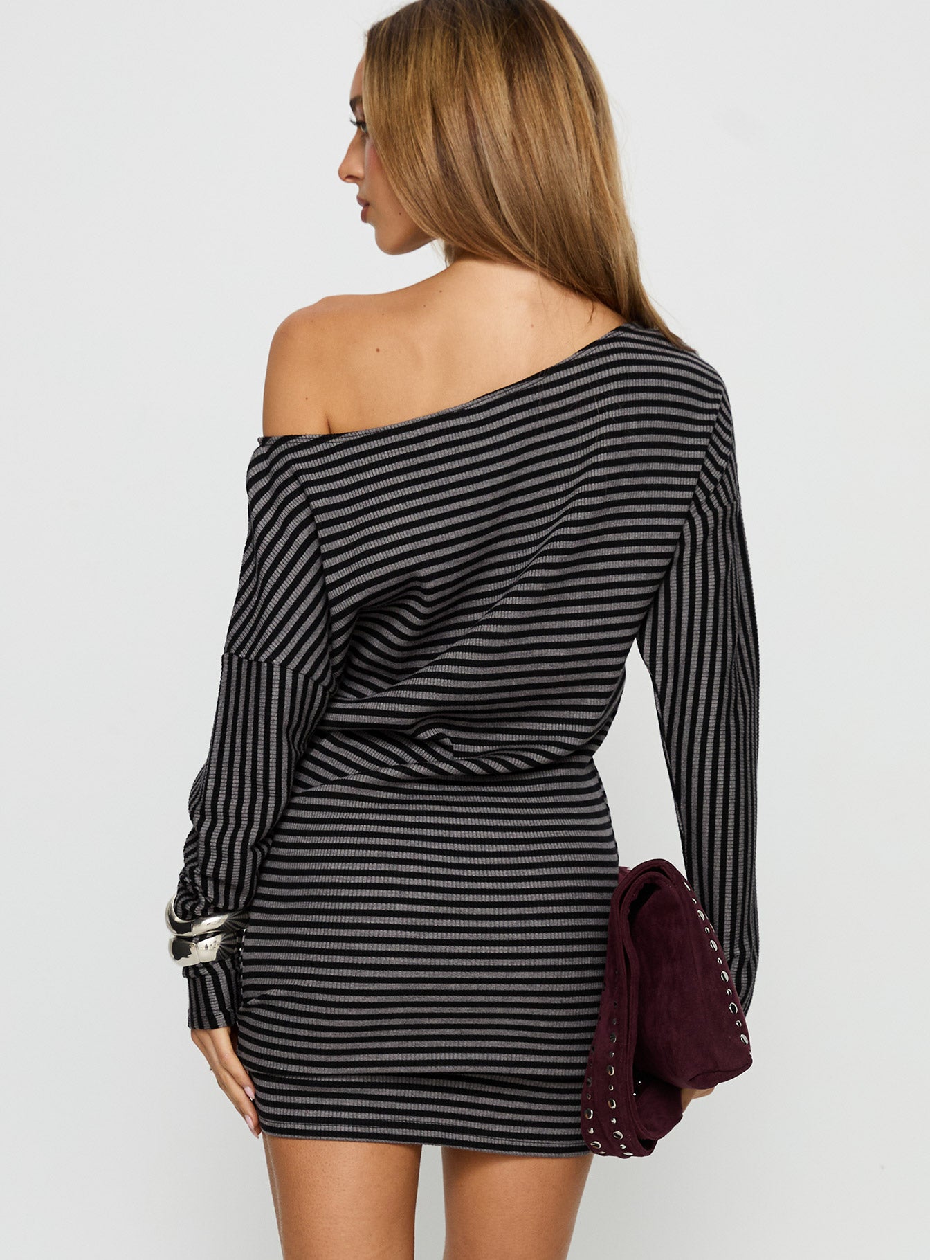 Alayne Long Sleeve Knit Mini Dress Black / Grey Stripe - Image 5