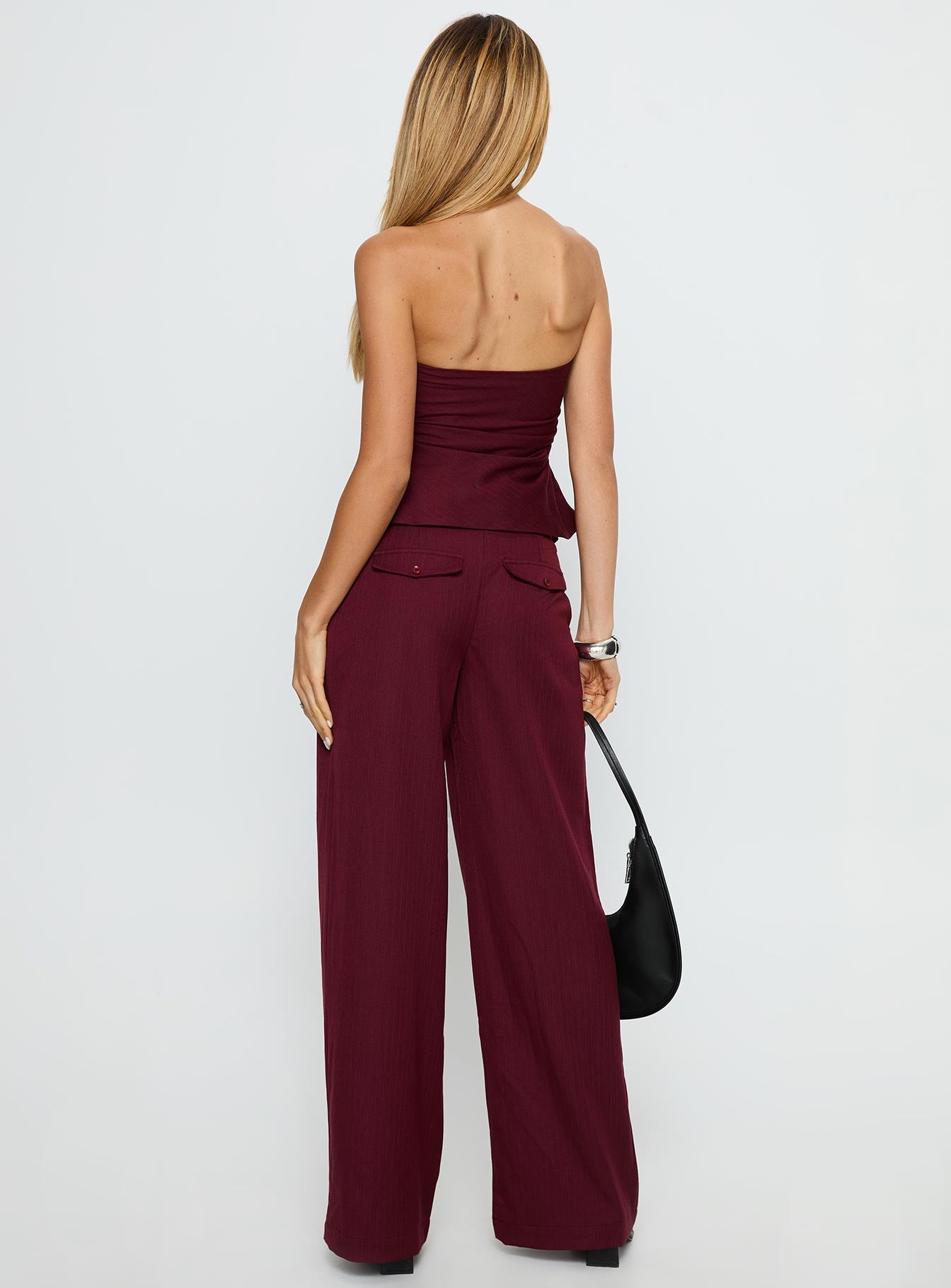 Jinny Relaxed Buckle Tailored Pants Berry Pinstripe - Image 5