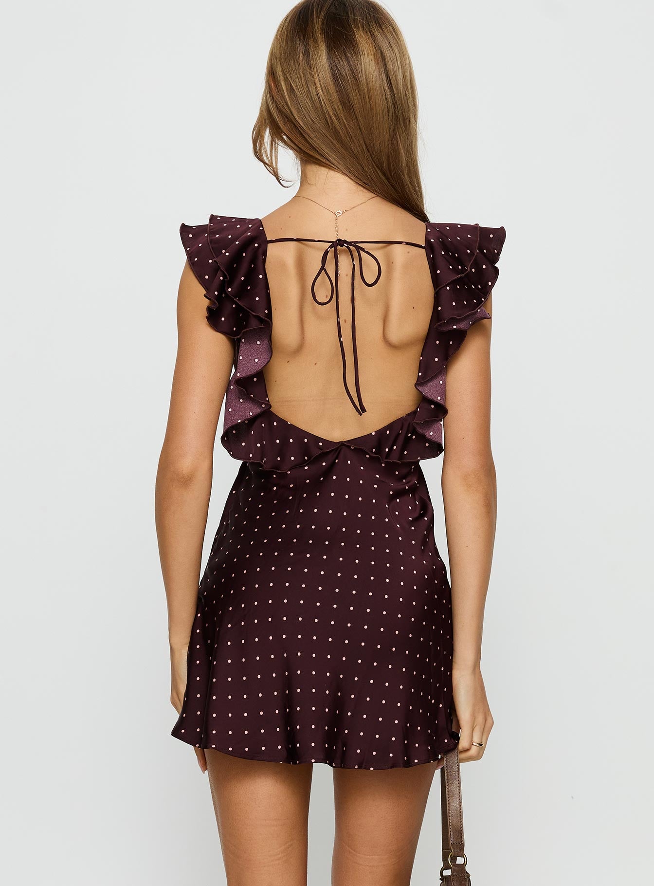 Kamillah Frill Mini Dress Burgundy Polka Dot - Image 5