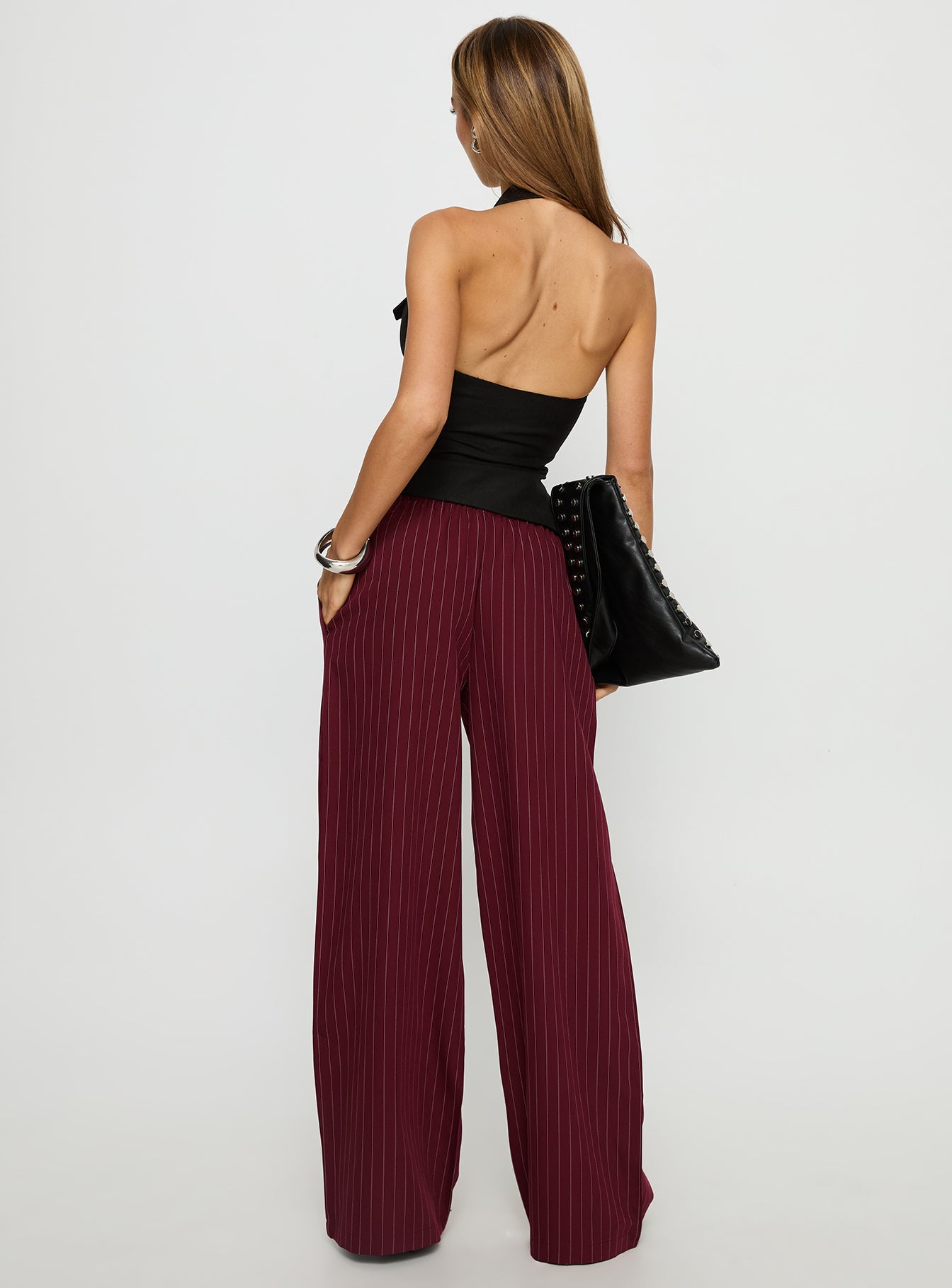 Jaysa Baggy Wide Leg Pant Burgundy Pinstripe - Image 4