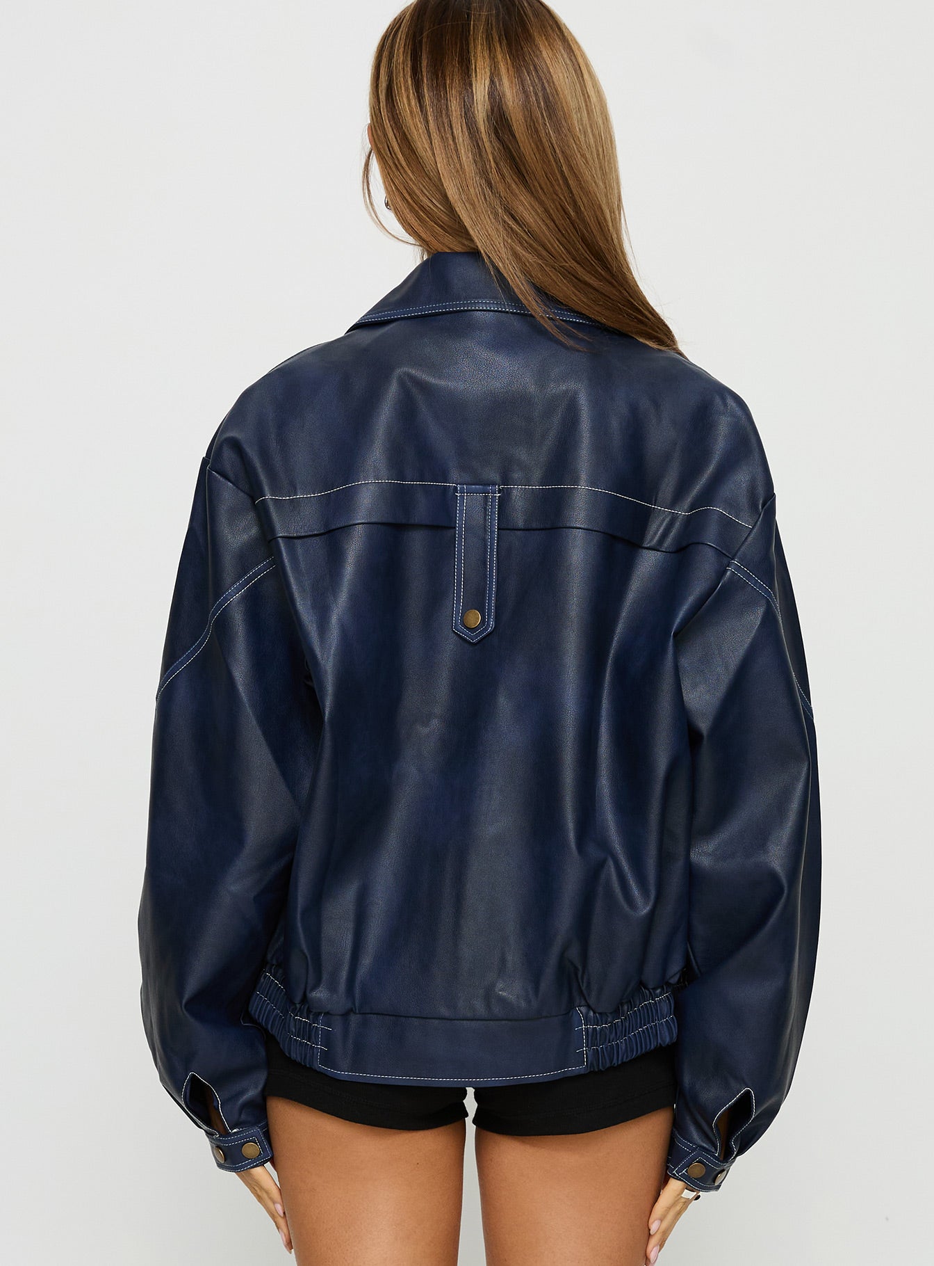 Jaxton Faux Leather Jacket Navy - Image 5