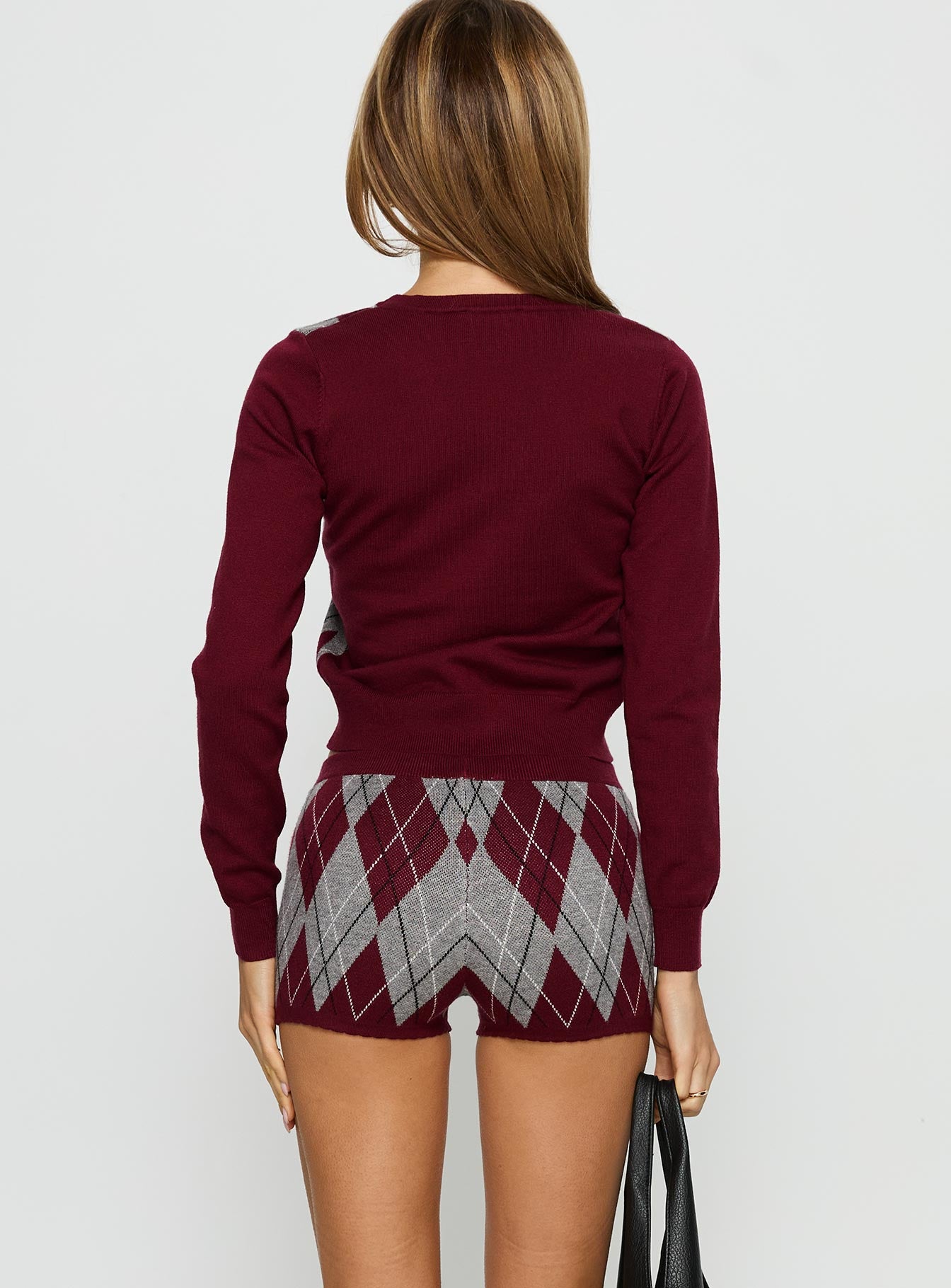 Raiven Knit Shorts Burgundy Argyle - Image 5