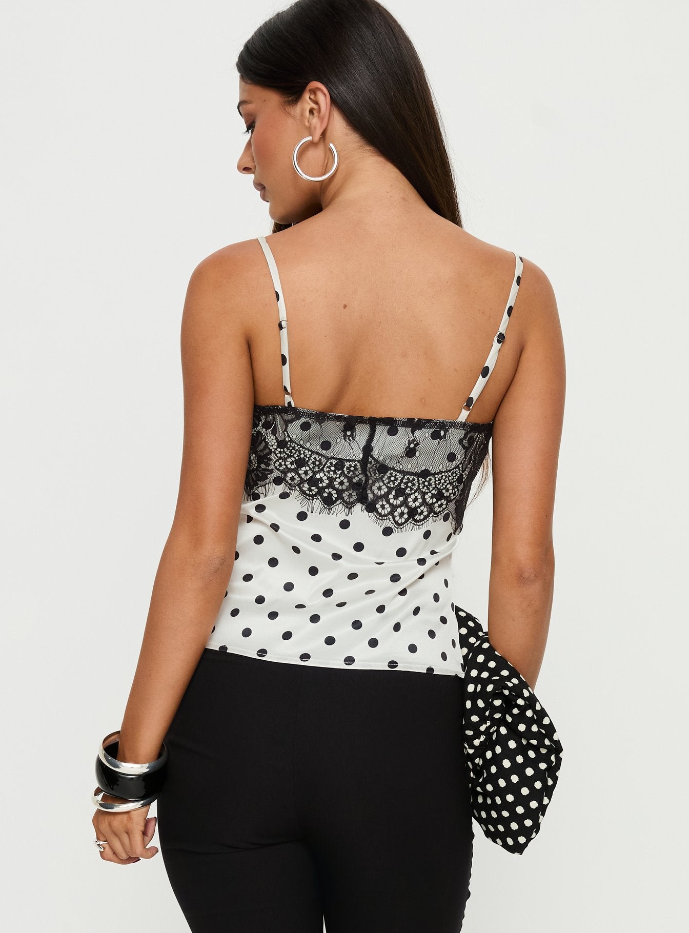 Jerelyn Lace Bust Cami Top White Polka - Image 5