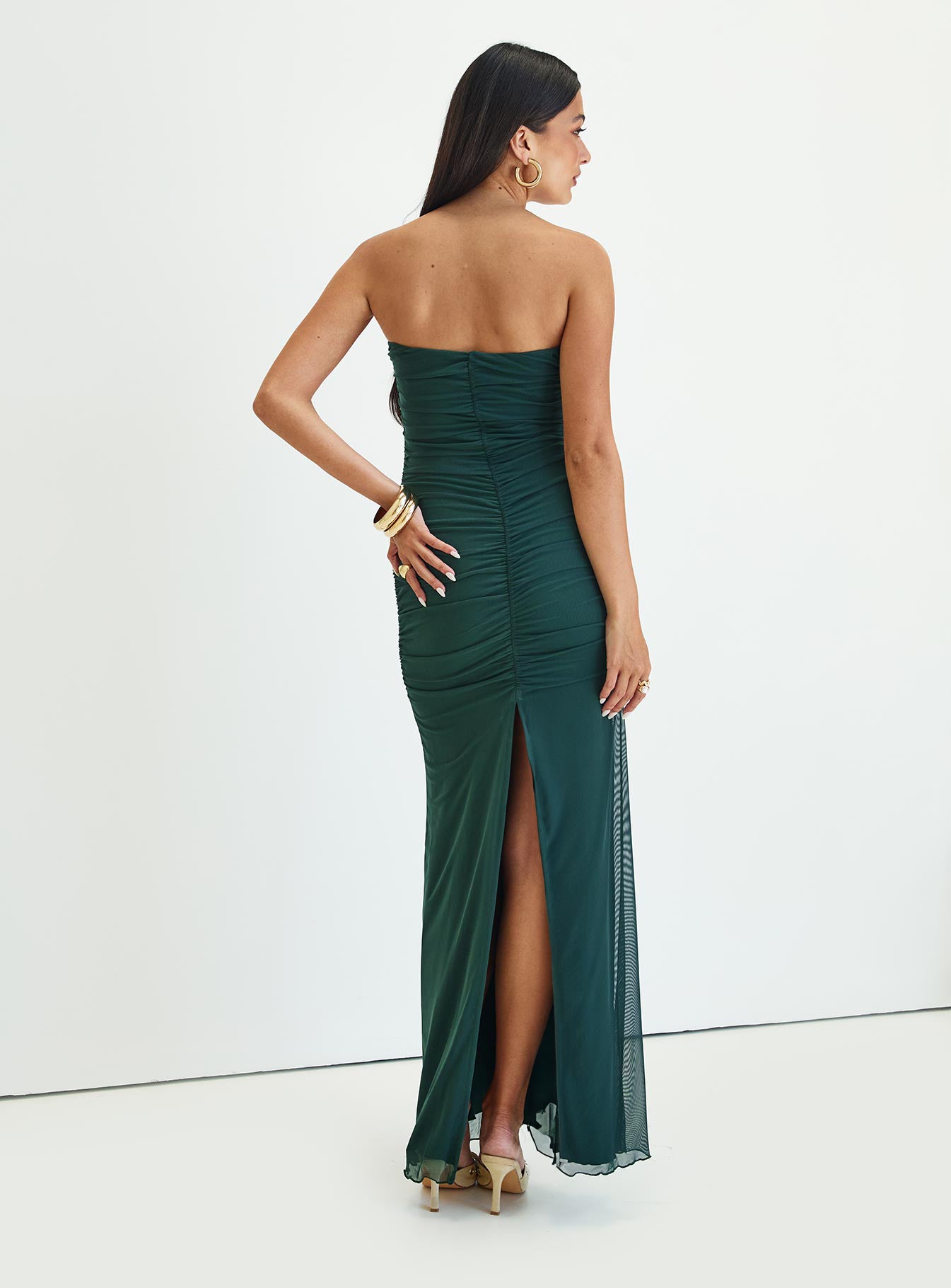 Gomeza Strapless Cut Out Maxi Dress Dark Green - Image 4