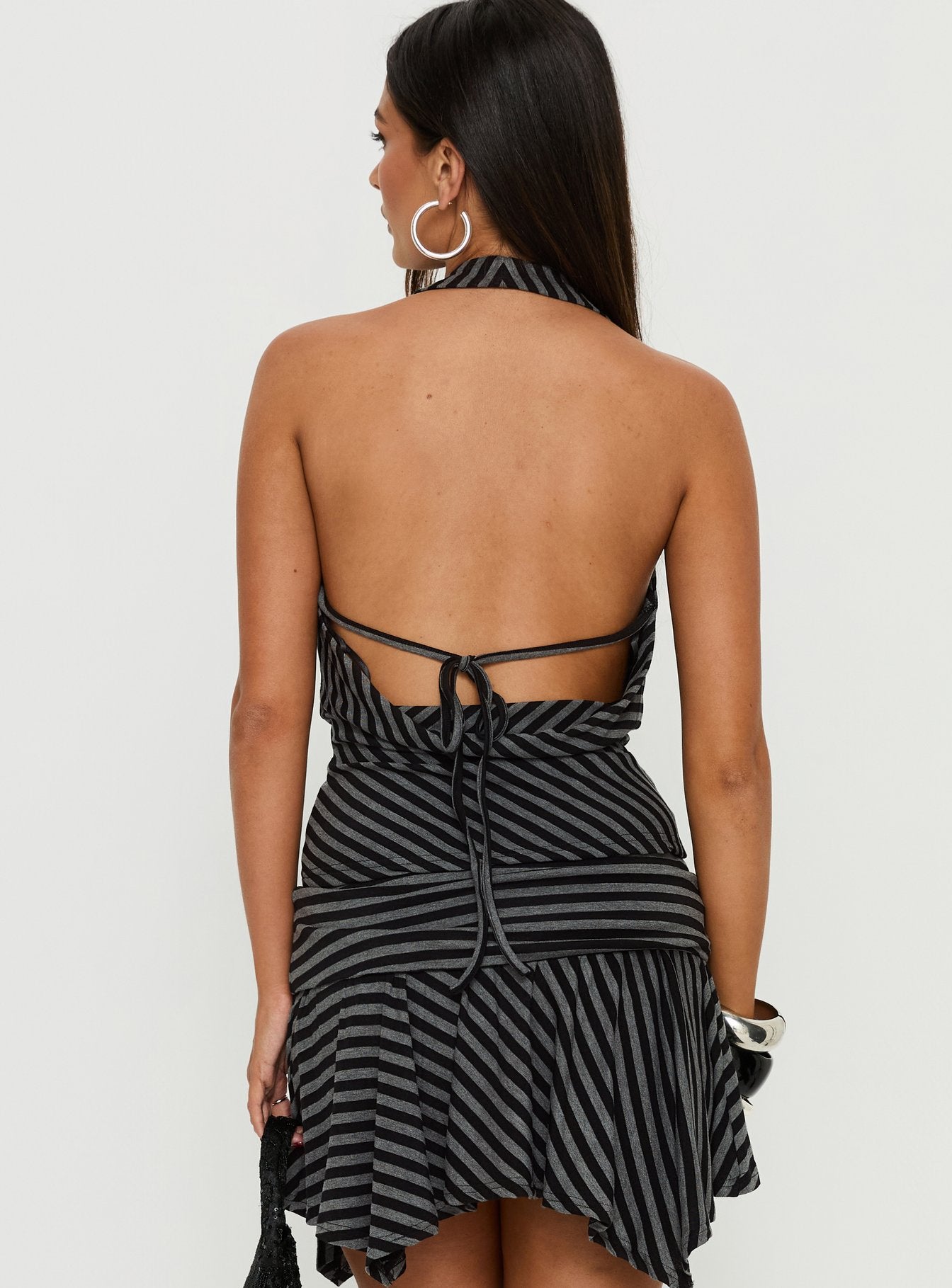 Dyana Cowl Neck Top Grey / Black Stripe - Image 5