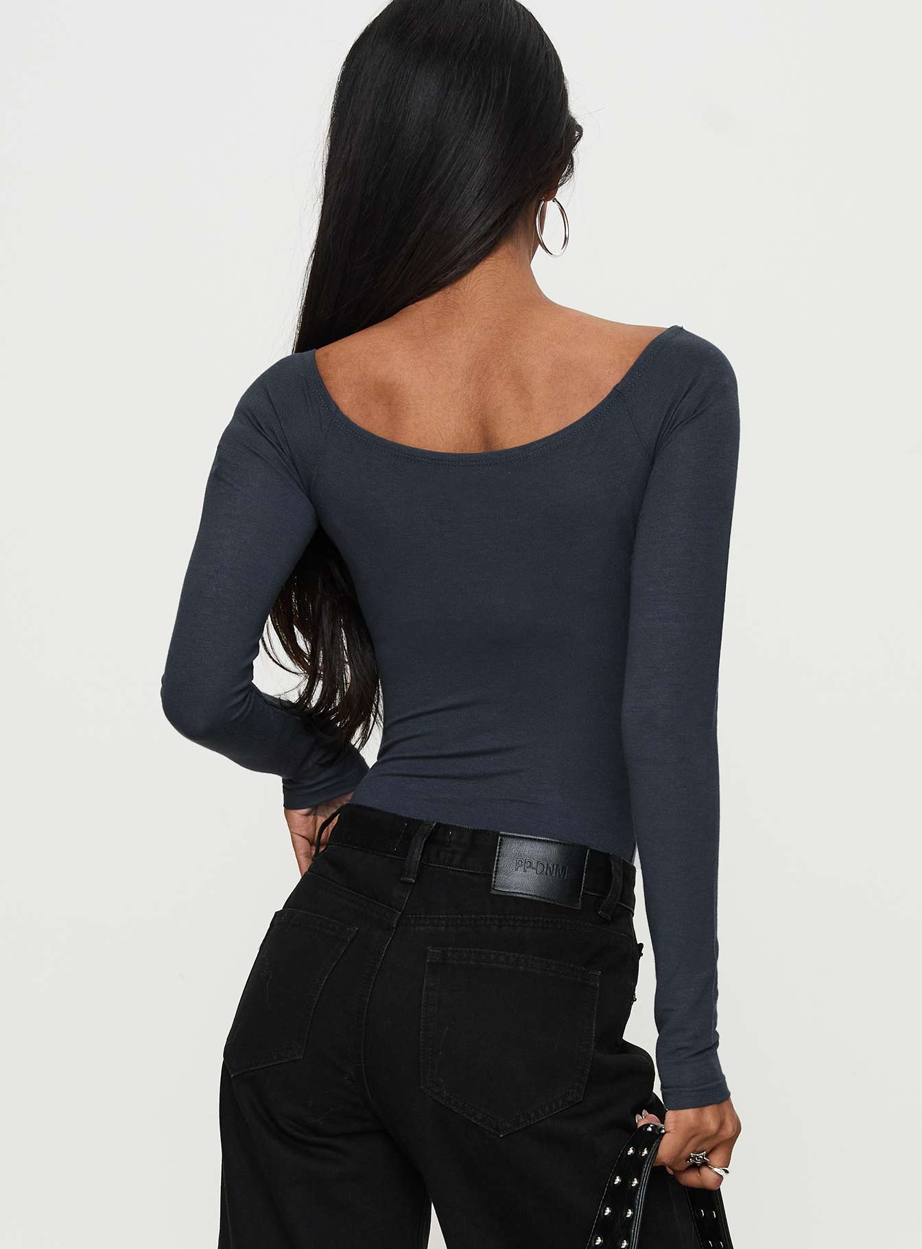 Heart Mend Long Sleeve Off The Shoulder Bodysuit Blue - Image 4