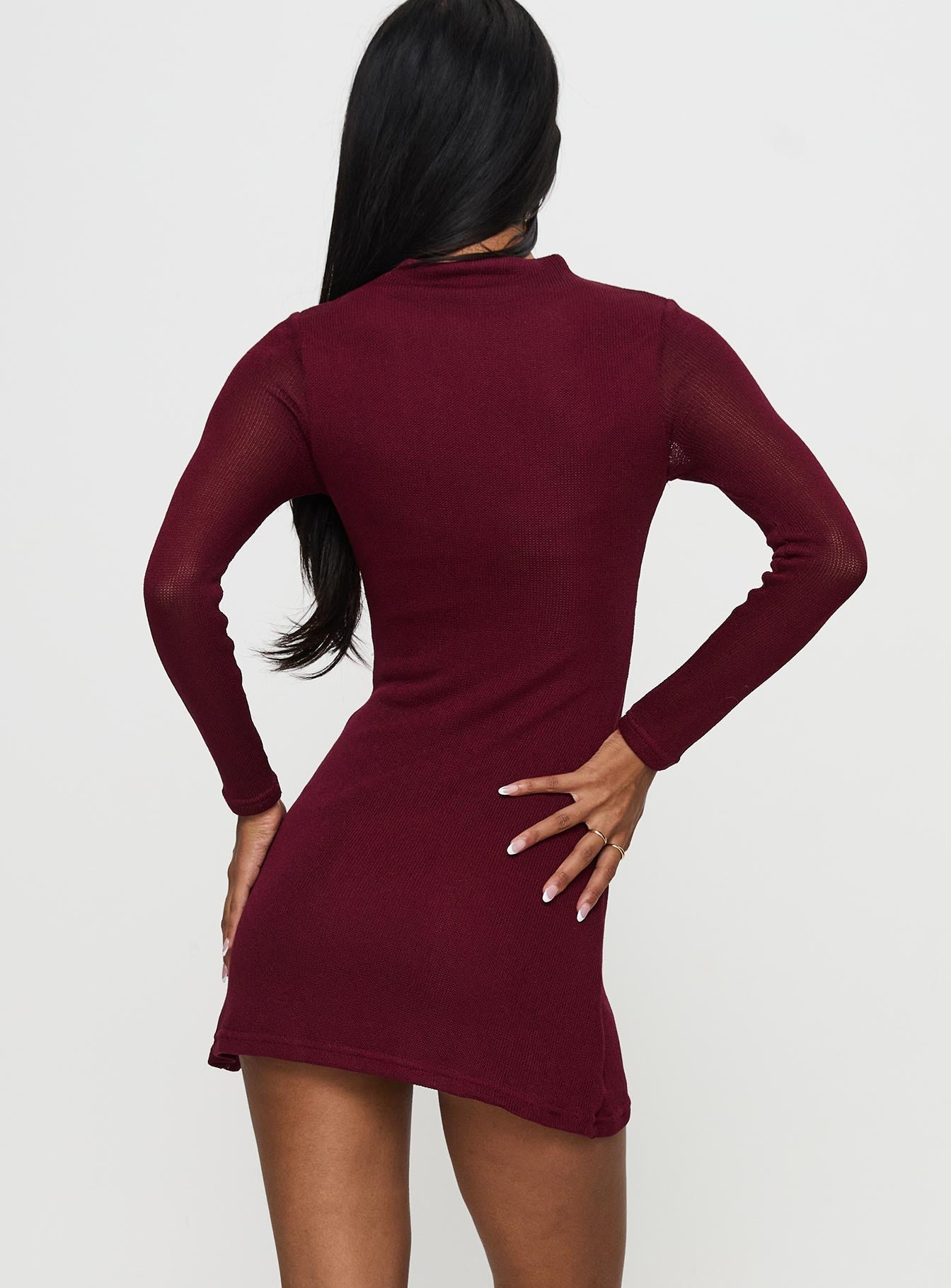 Primavera Long Sleeve Mini Dress Wine - Image 4