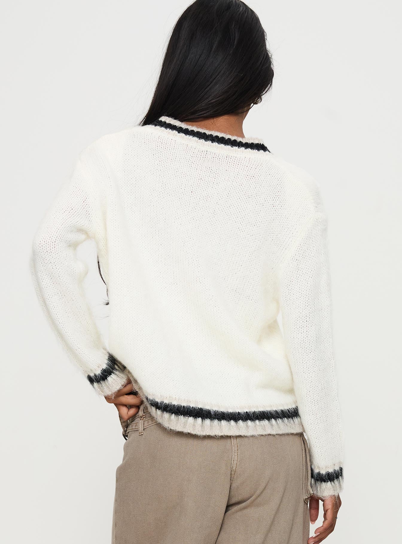 Federation V Neck Knit Sweater White - Image 5