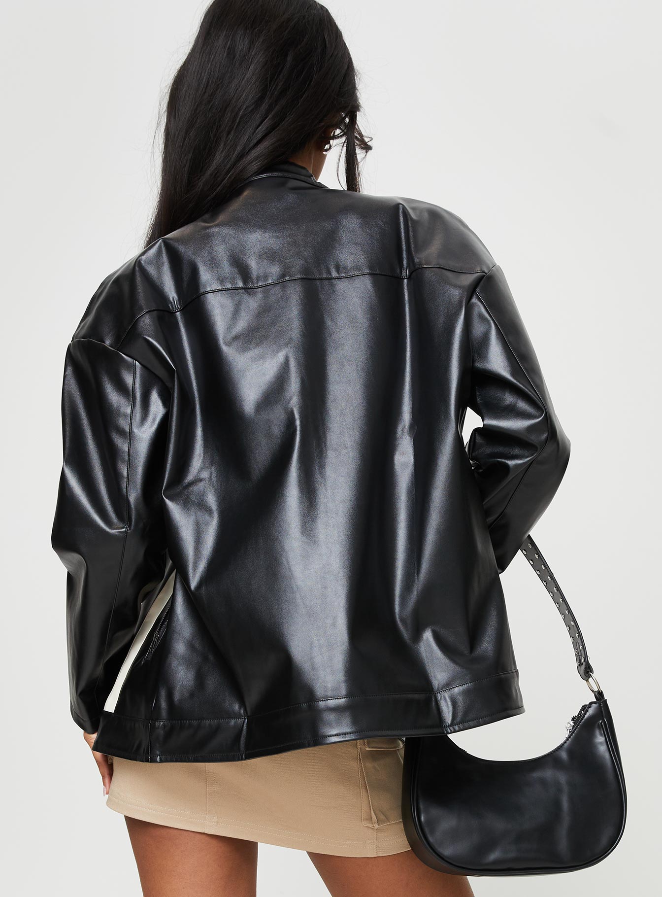 Triple Threat Faux Leather Jacket Black - Image 8