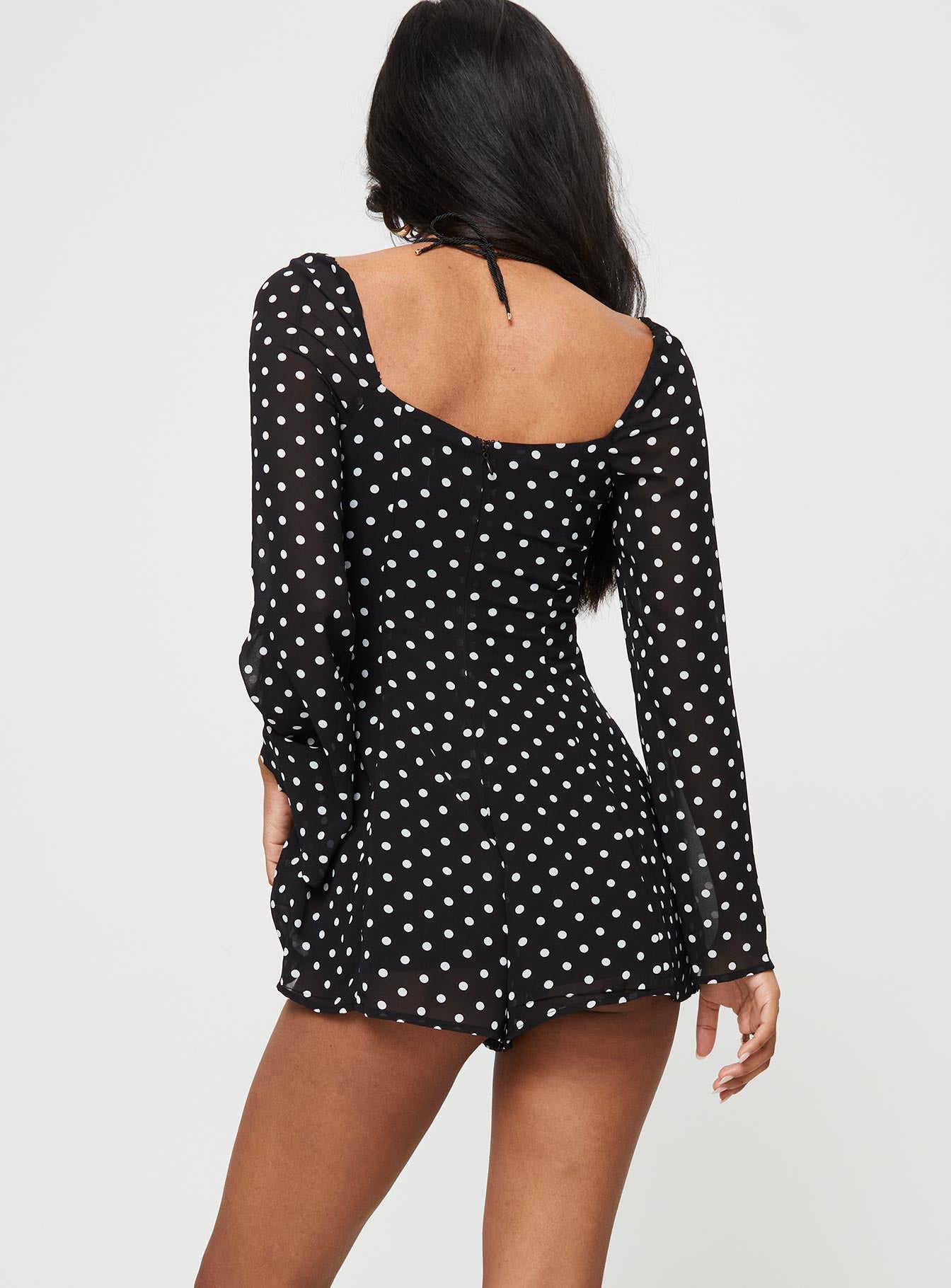 Wandra Polka Dot Long Sleeve Romper Black / White - Image 5