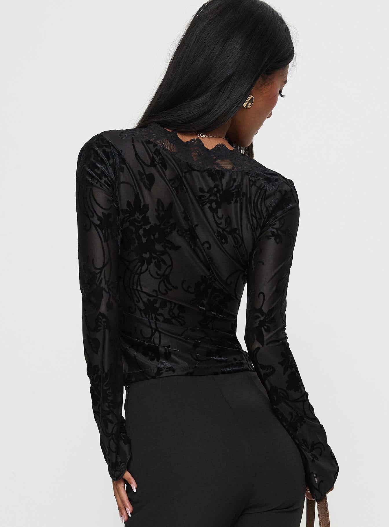 Find An Angel Long Sleeve Lace Trim Top Black - Image 4