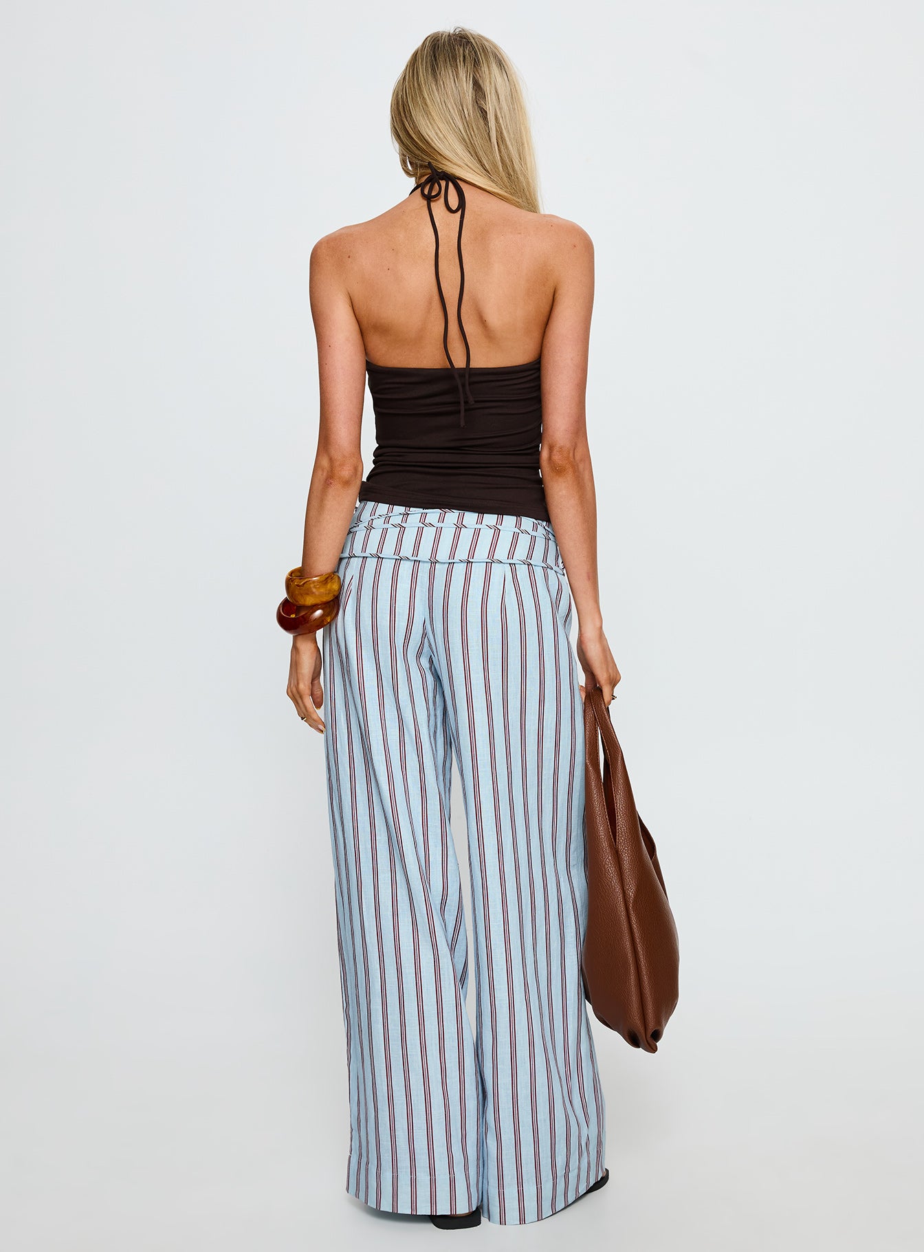 Silver Moon Linen Blend Tie Pants Blue / Maroon Stripe - Image 5