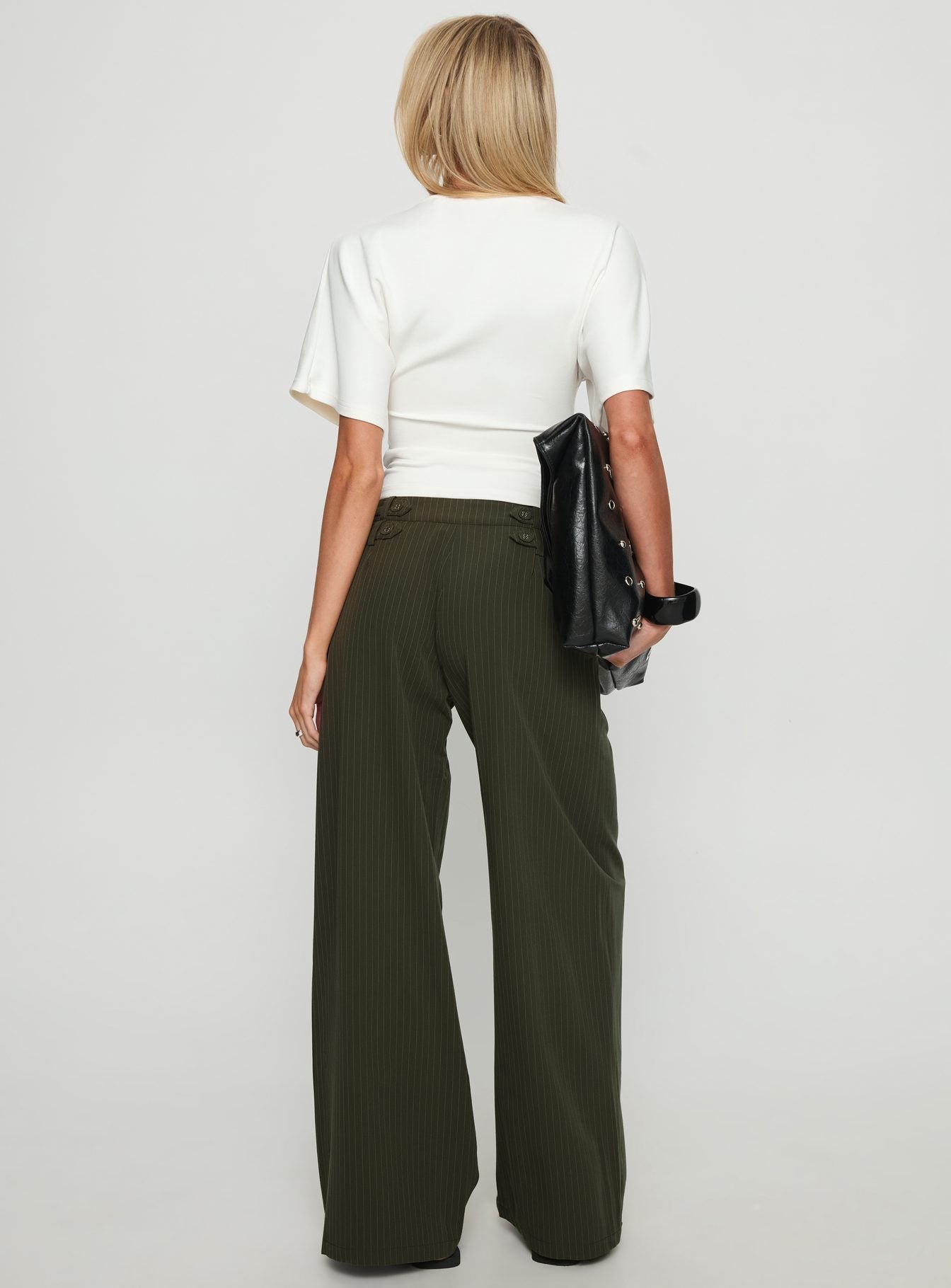 Jette Tailored Buckle Pant Green Pinstripe - Image 5