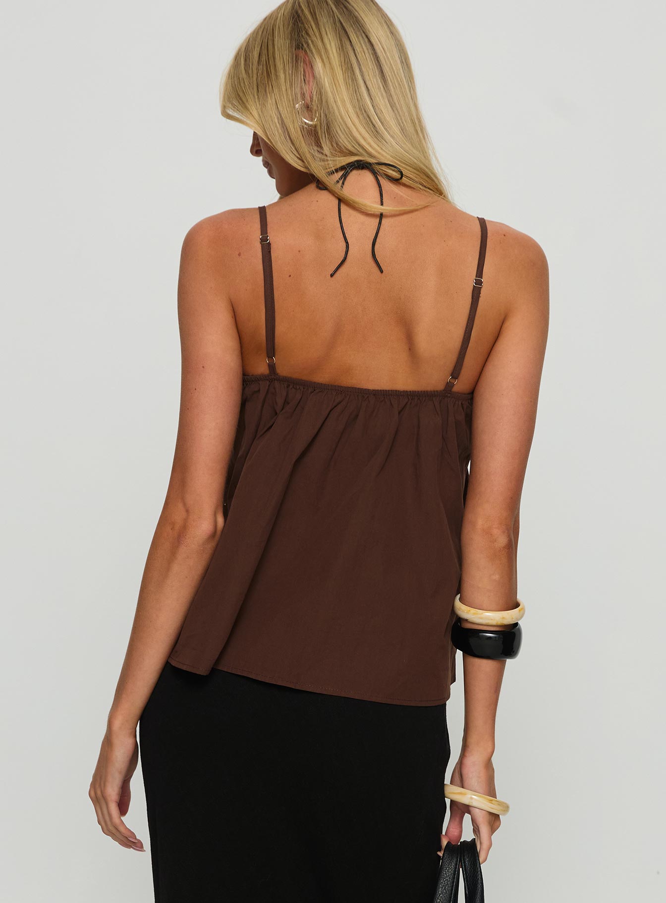 Janeesa Frill Lace Detail Cami Top Brown - Image 5