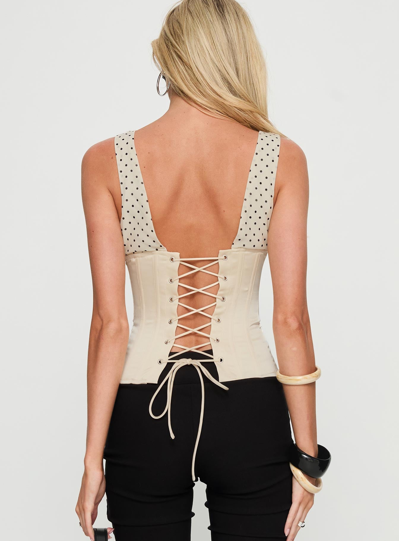 Briannah Contrast Corset Top Cream Polka - Image 5