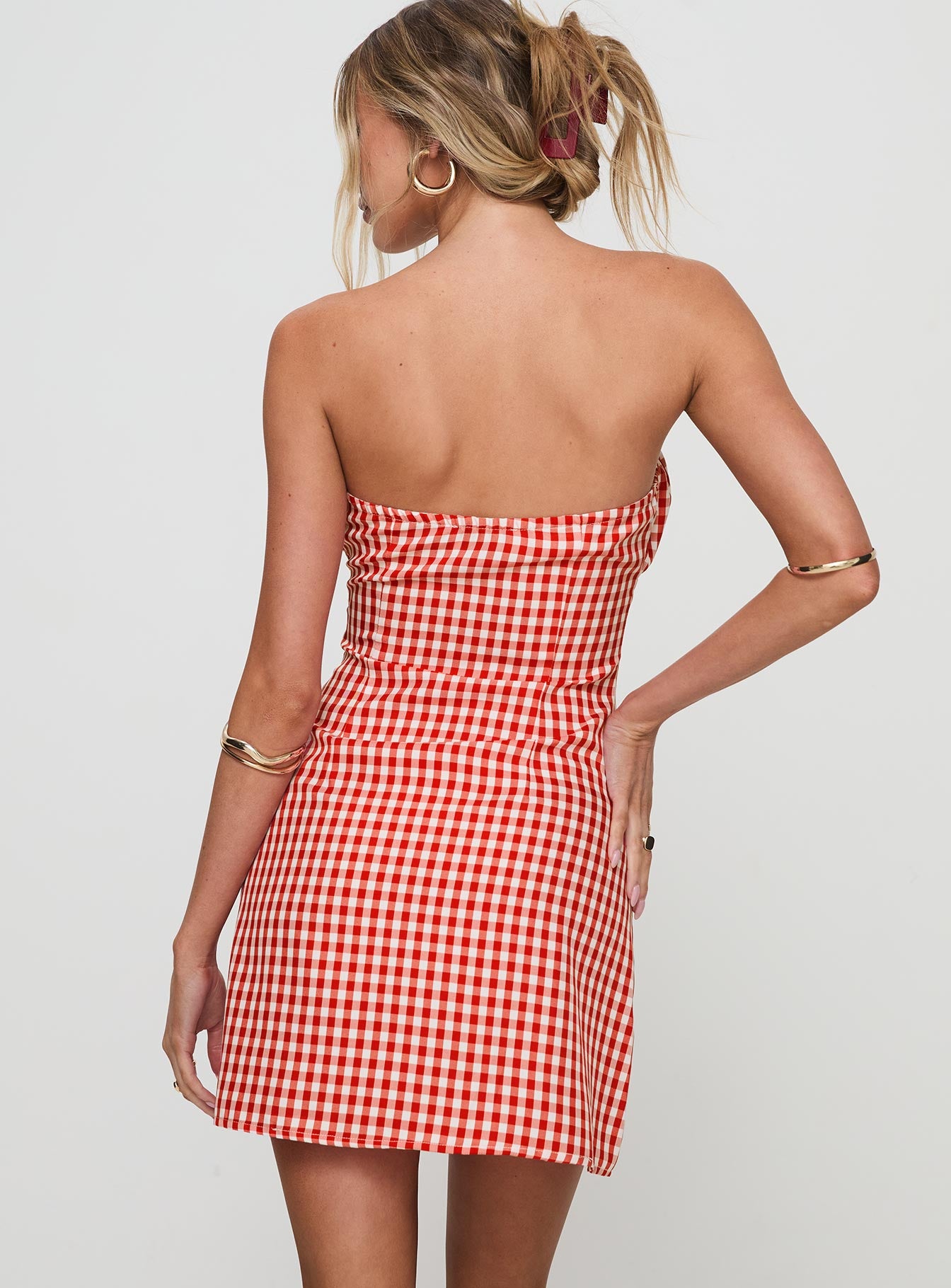 Double Date Mini Dress Red Gingham - Image 5