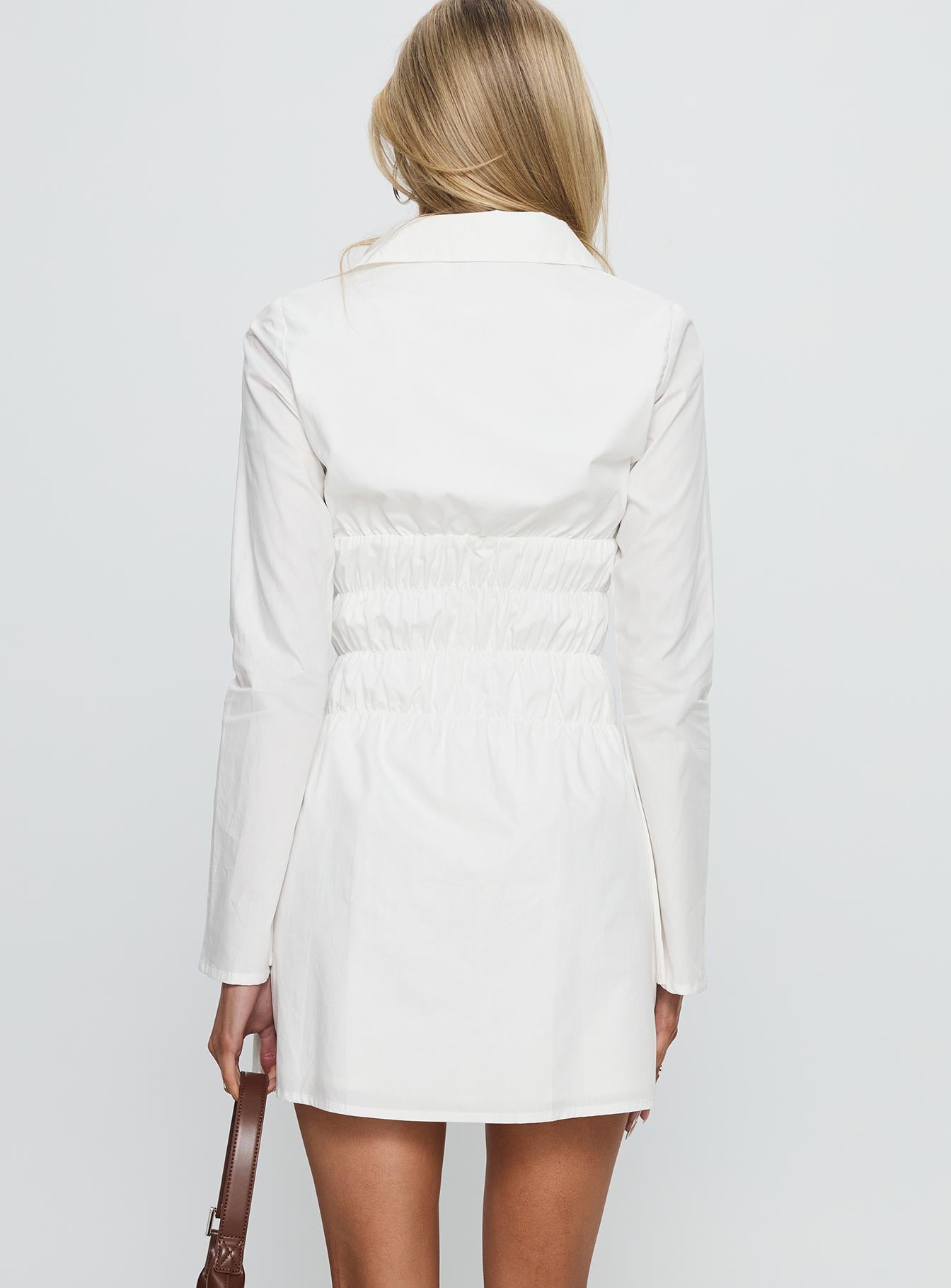 Stellaria Ruched Long Sleeve Mini Dress White - Image 5